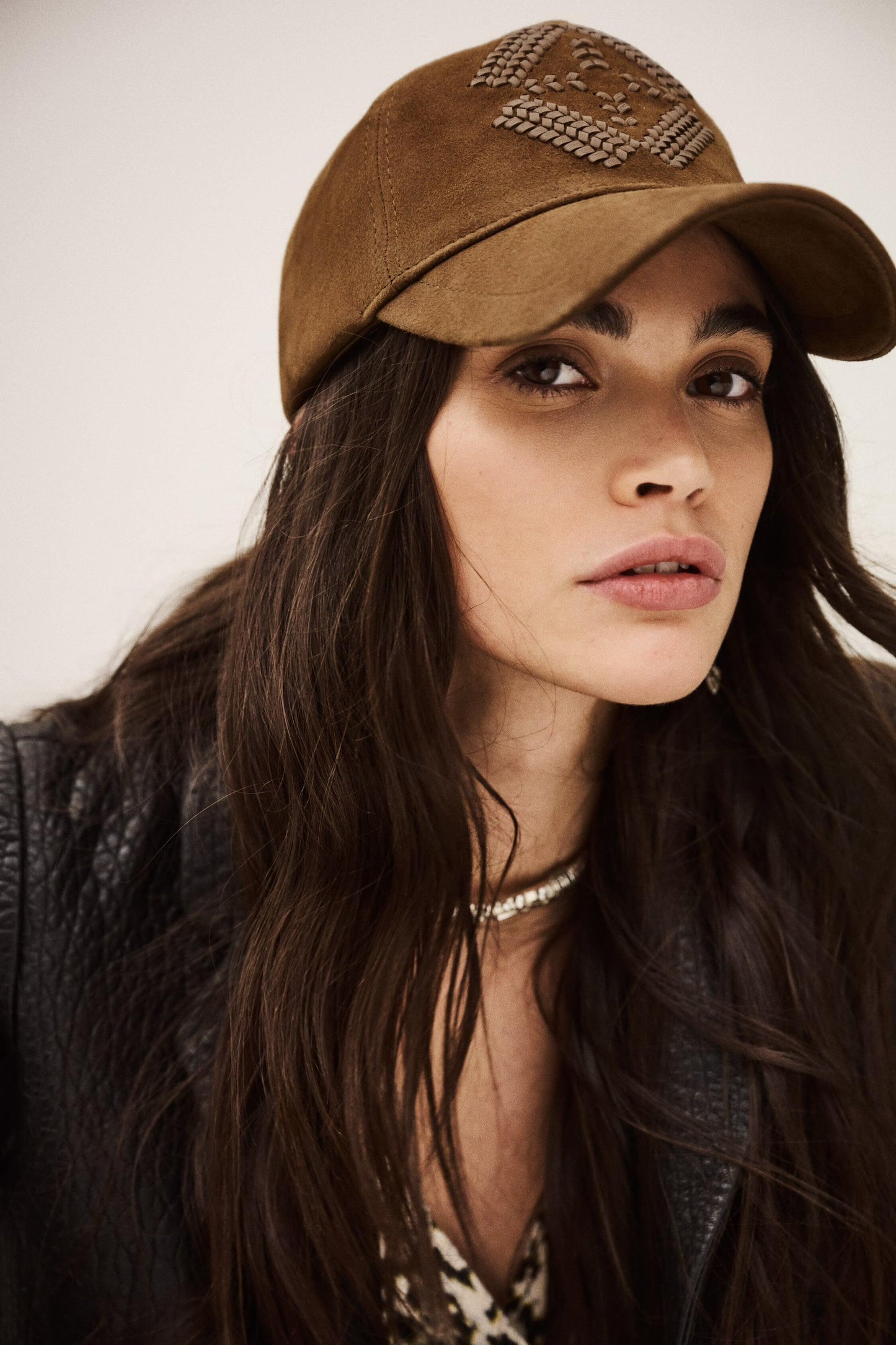 ba&sh Leather Baseball Cap Harsha Brown