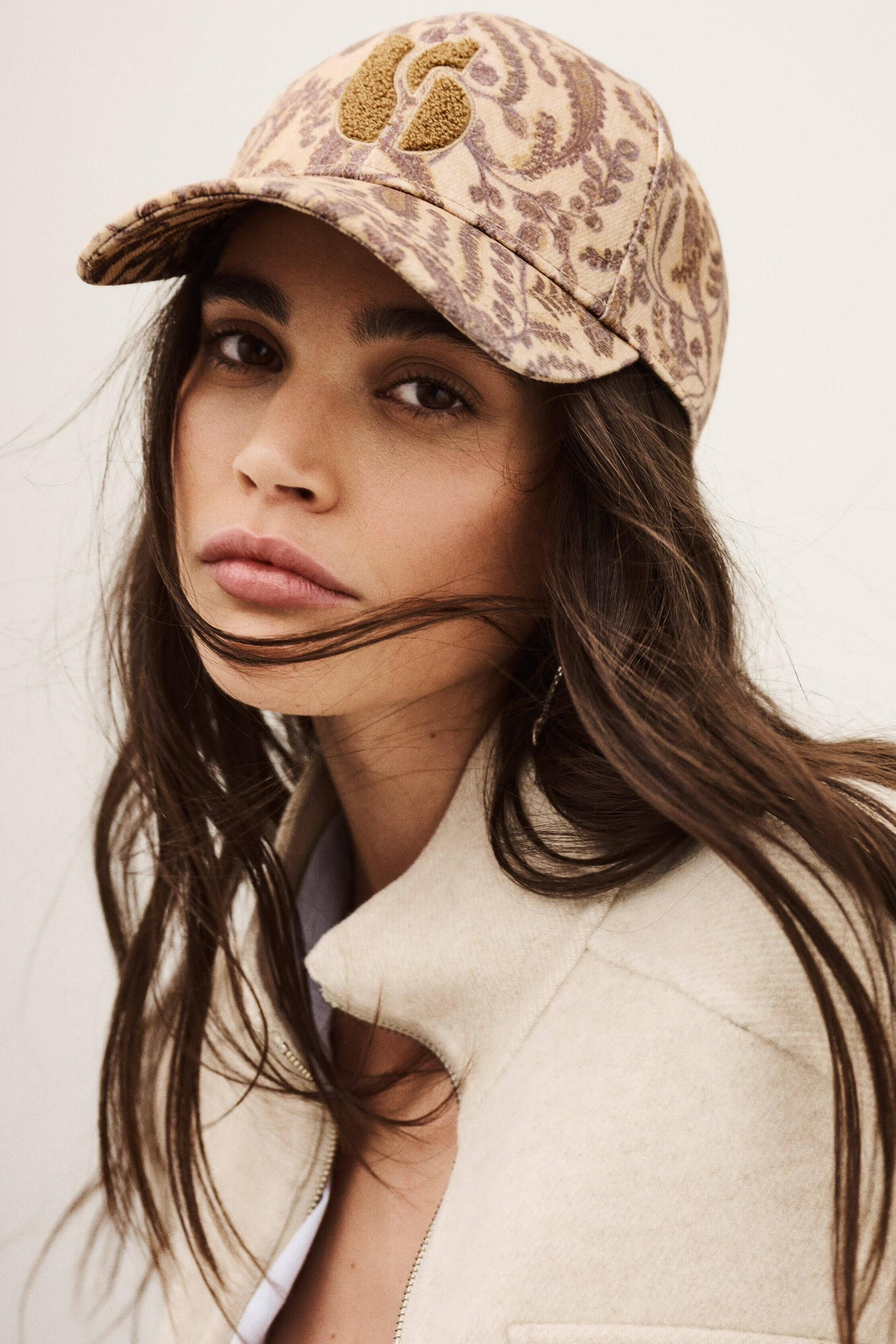 ba&sh Patterned Cotton Baseball Cap Hari Off-White