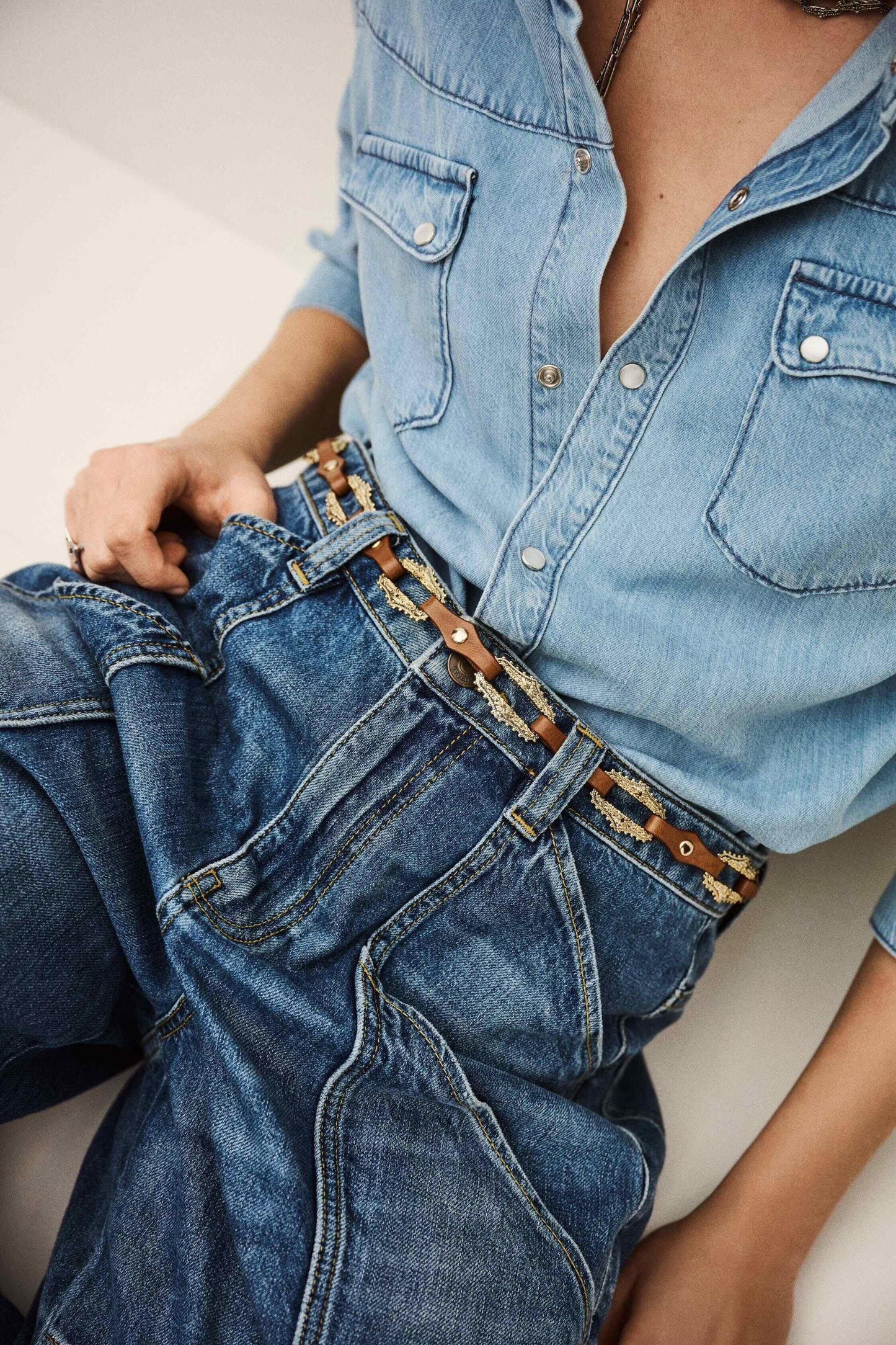 ba&sh Leather Statement Belt Baptiste Brown
