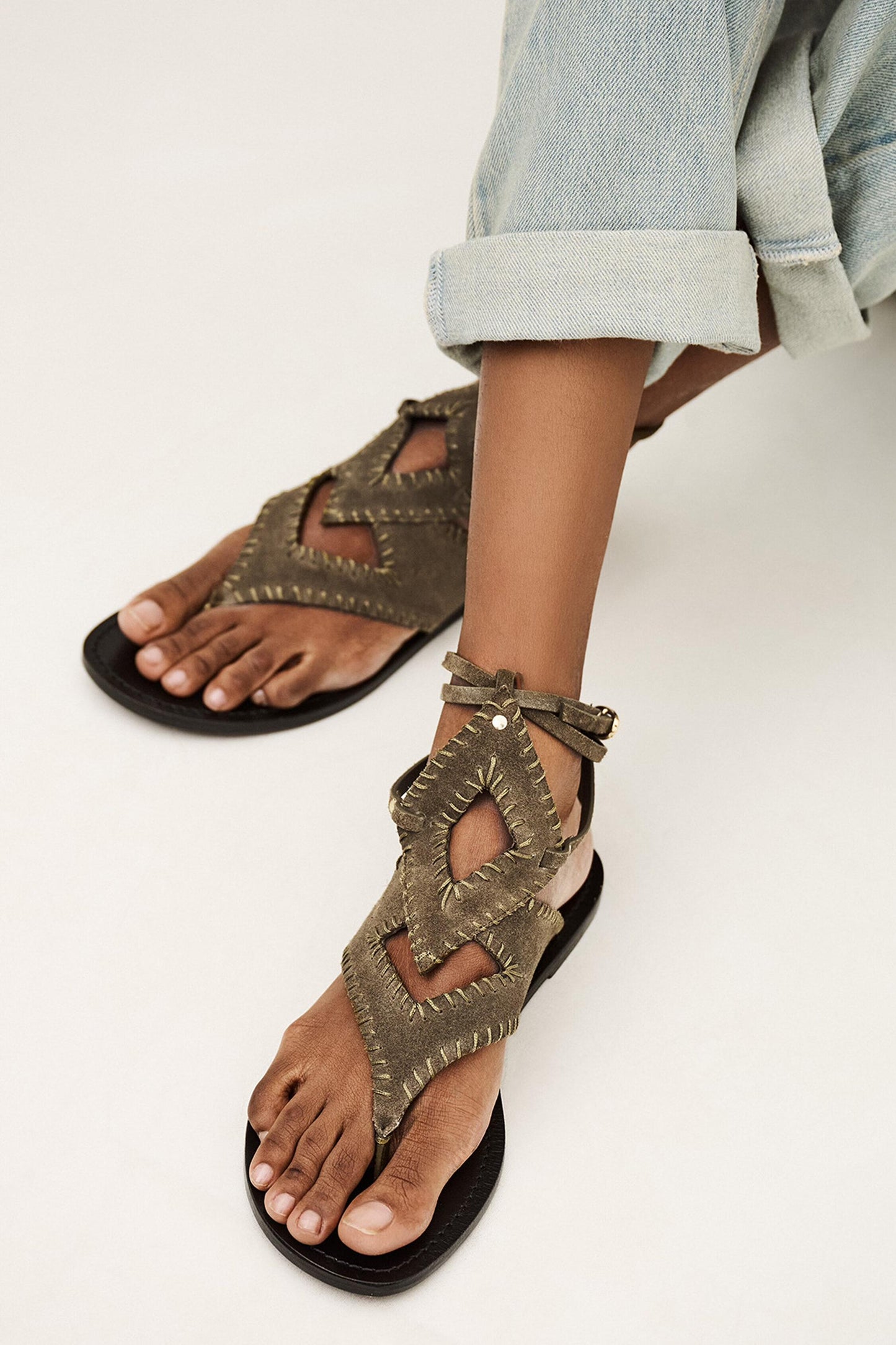 ba&sh Flat Suede Sandals Capri Green