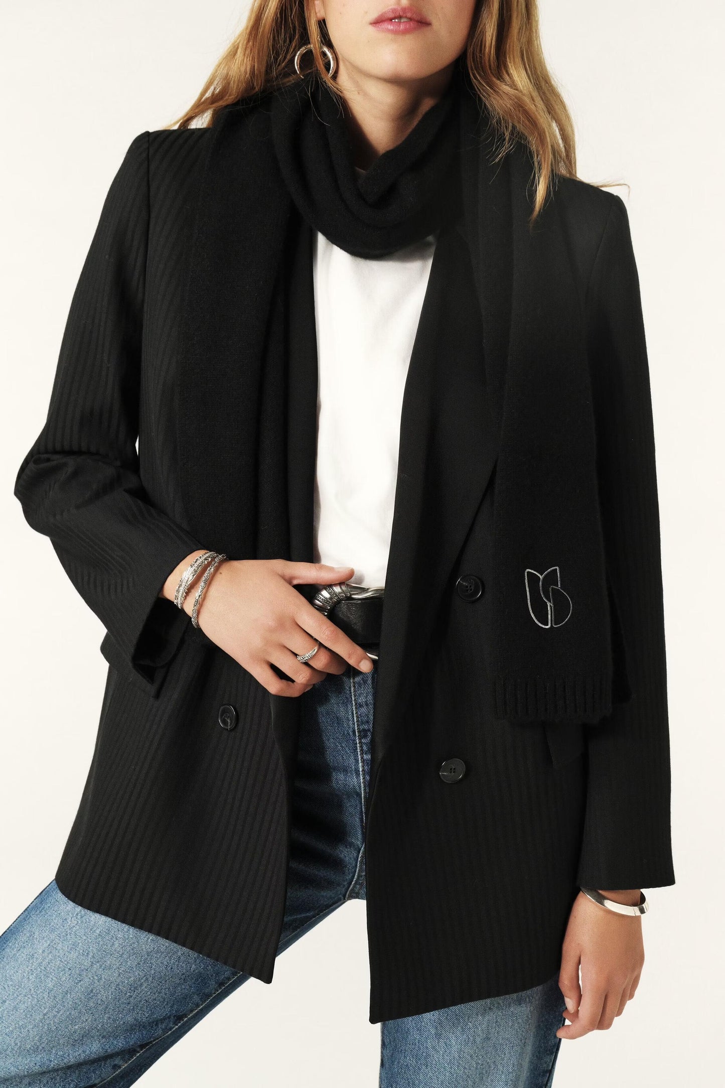 ba&sh Long Knitted Scarf Comie Black
