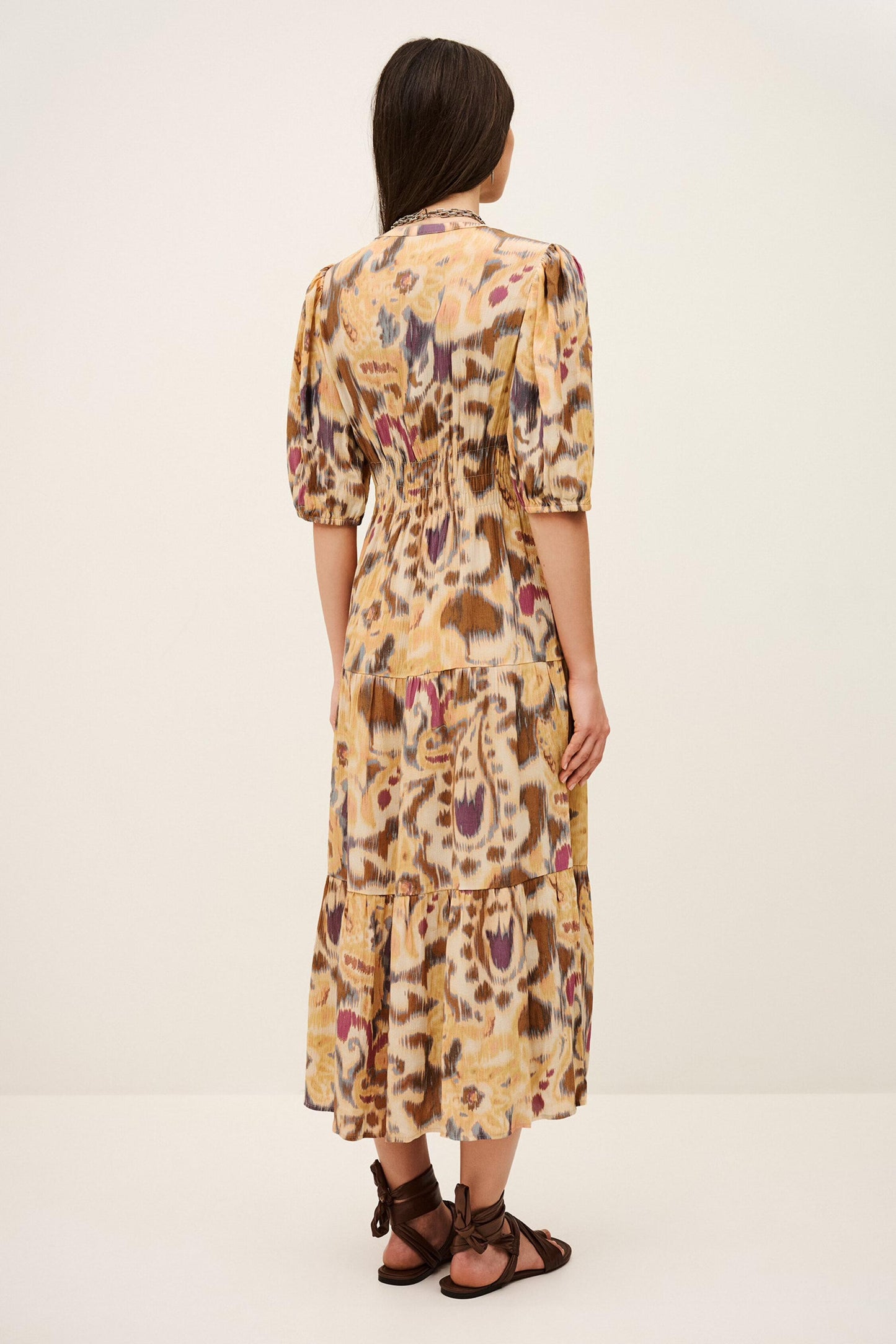 ba&sh Patterned Midi Dress Madelia Yellow
