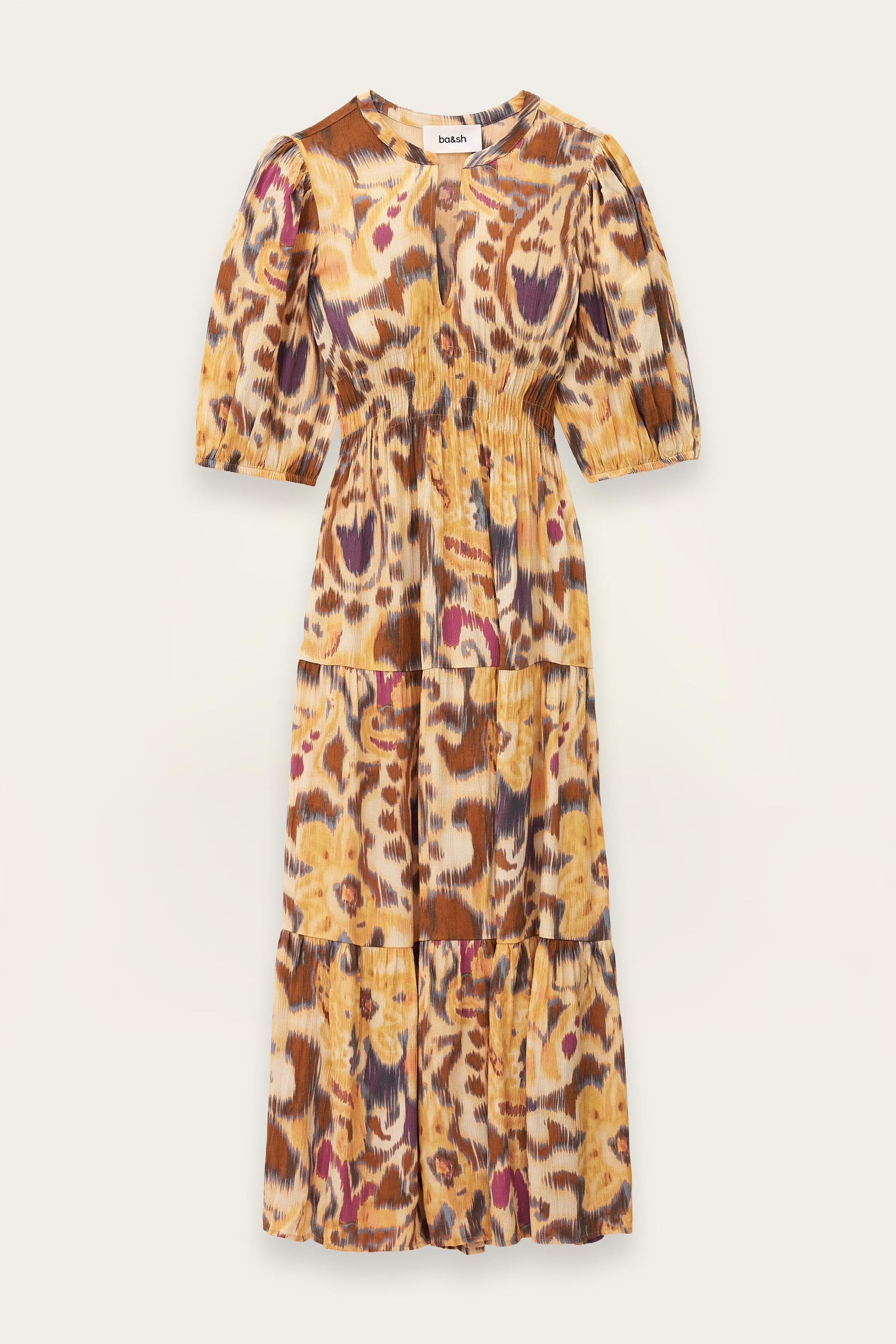 ba&sh Patterned Midi Dress Madelia Yellow