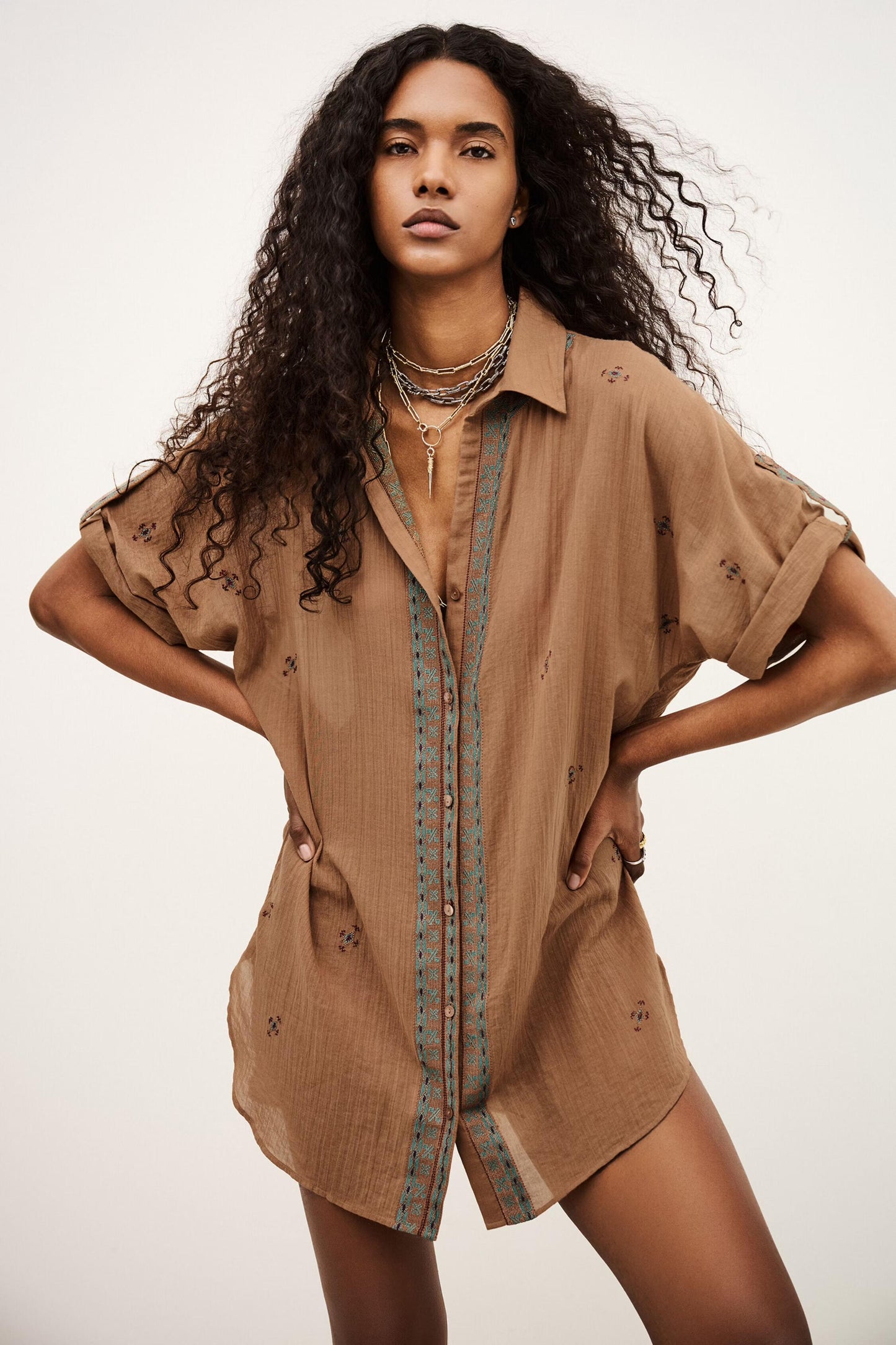 ba&sh Embroidered Shirt Daela Beige