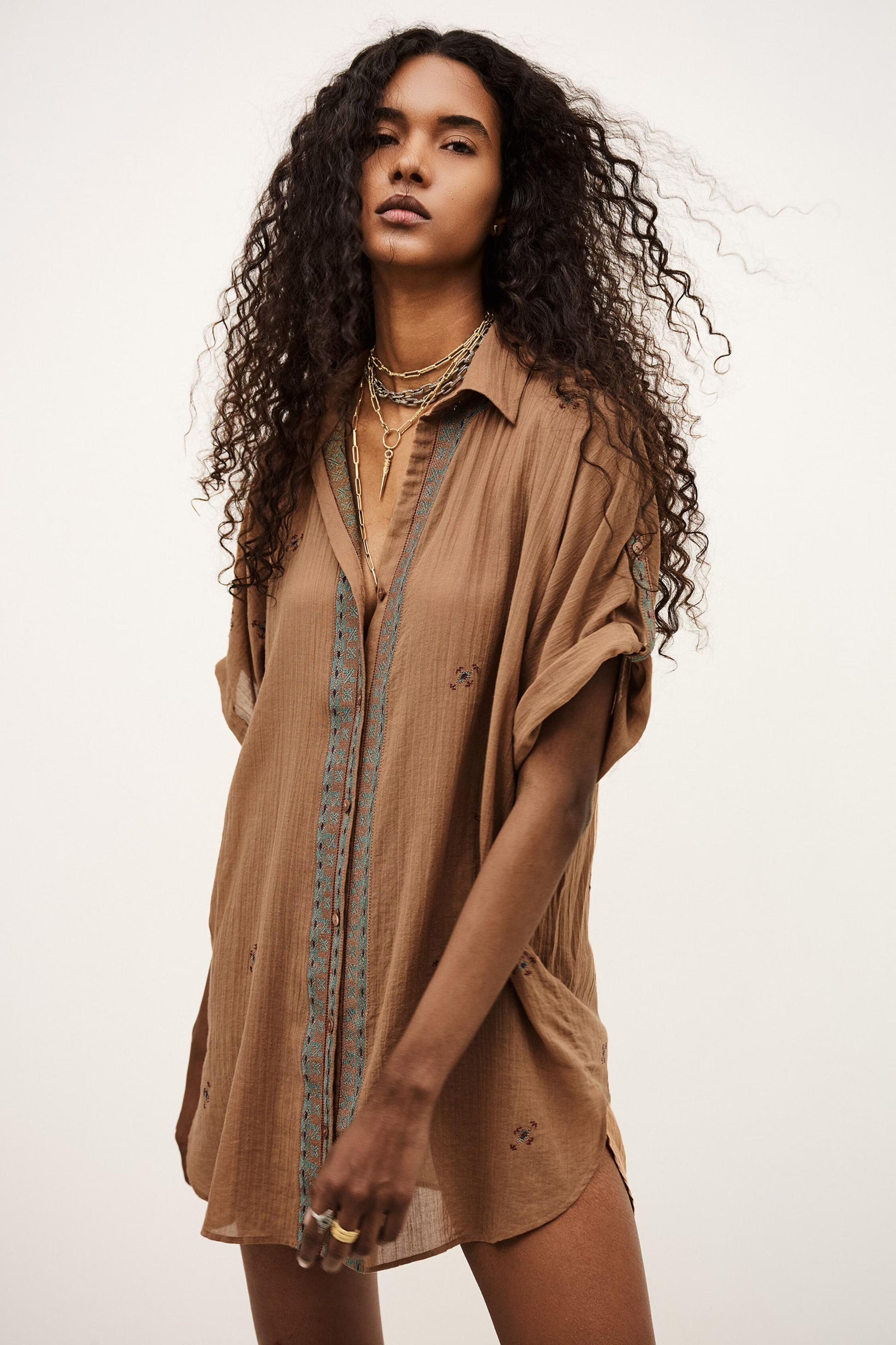 ba&sh Embroidered Shirt Daela Beige