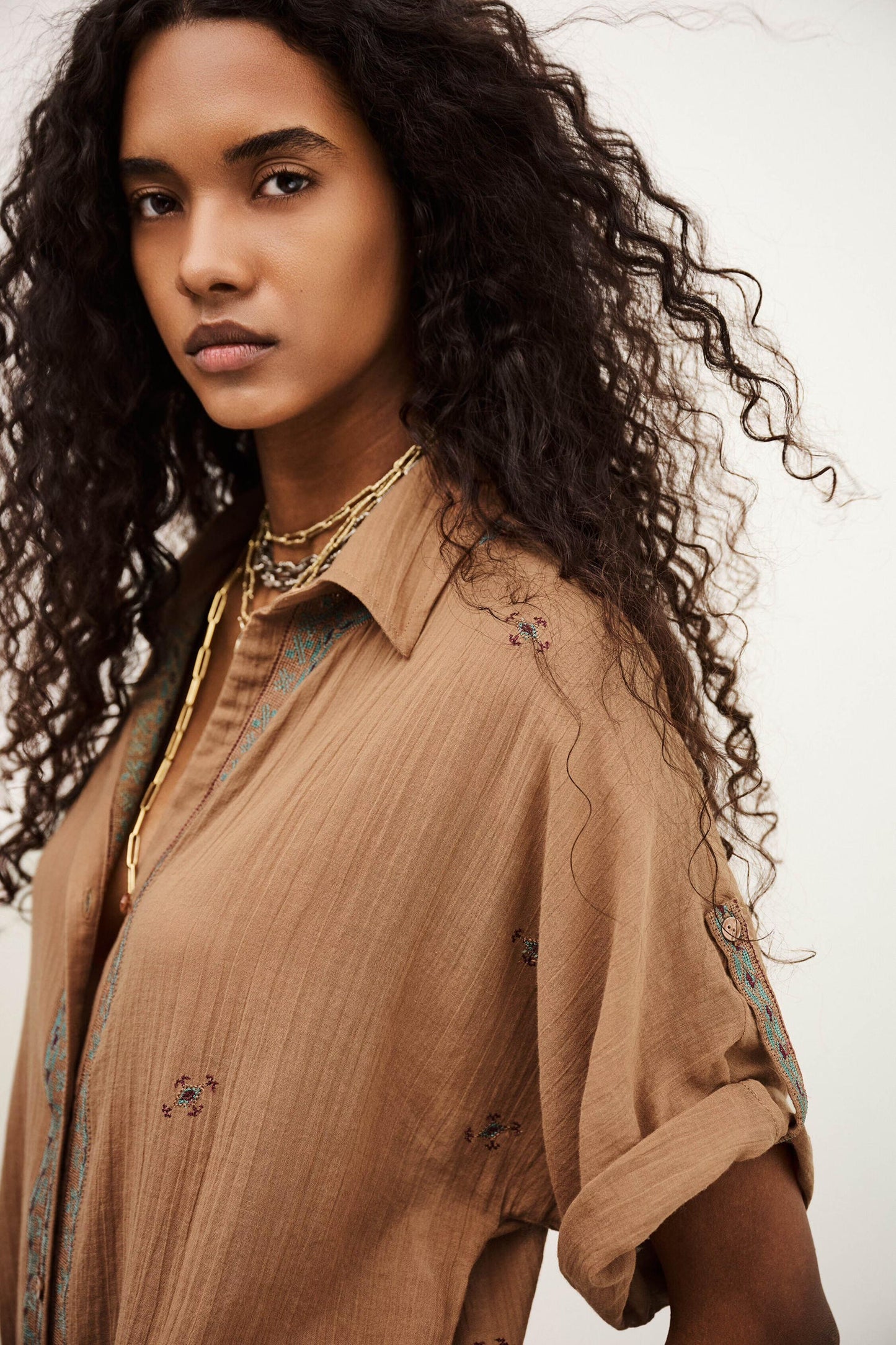 ba&sh Embroidered Shirt Daela Beige