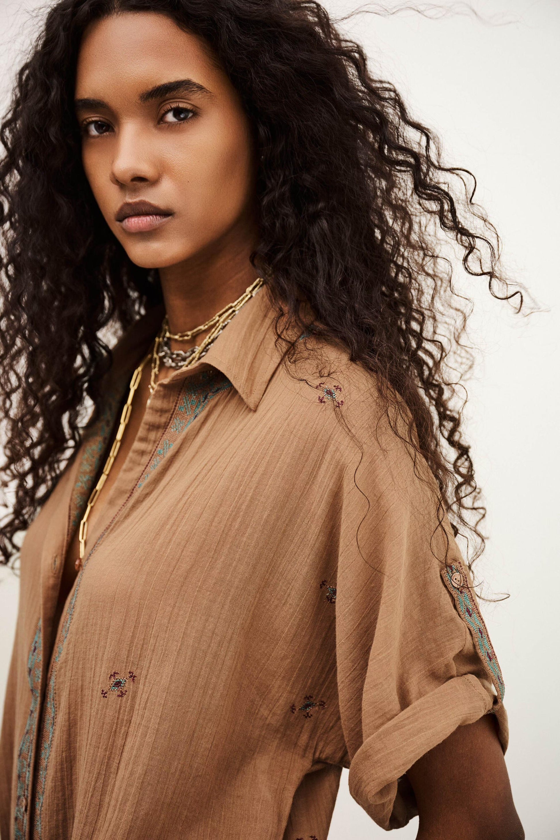 ba&sh Embroidered Shirt Daela Beige
