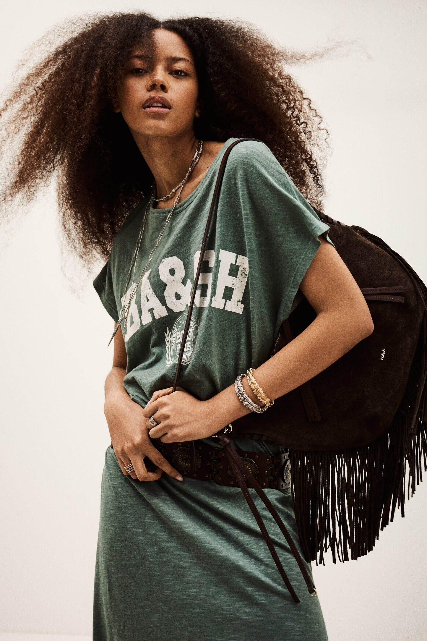 ba&sh T-Shirt Dress Civia Green