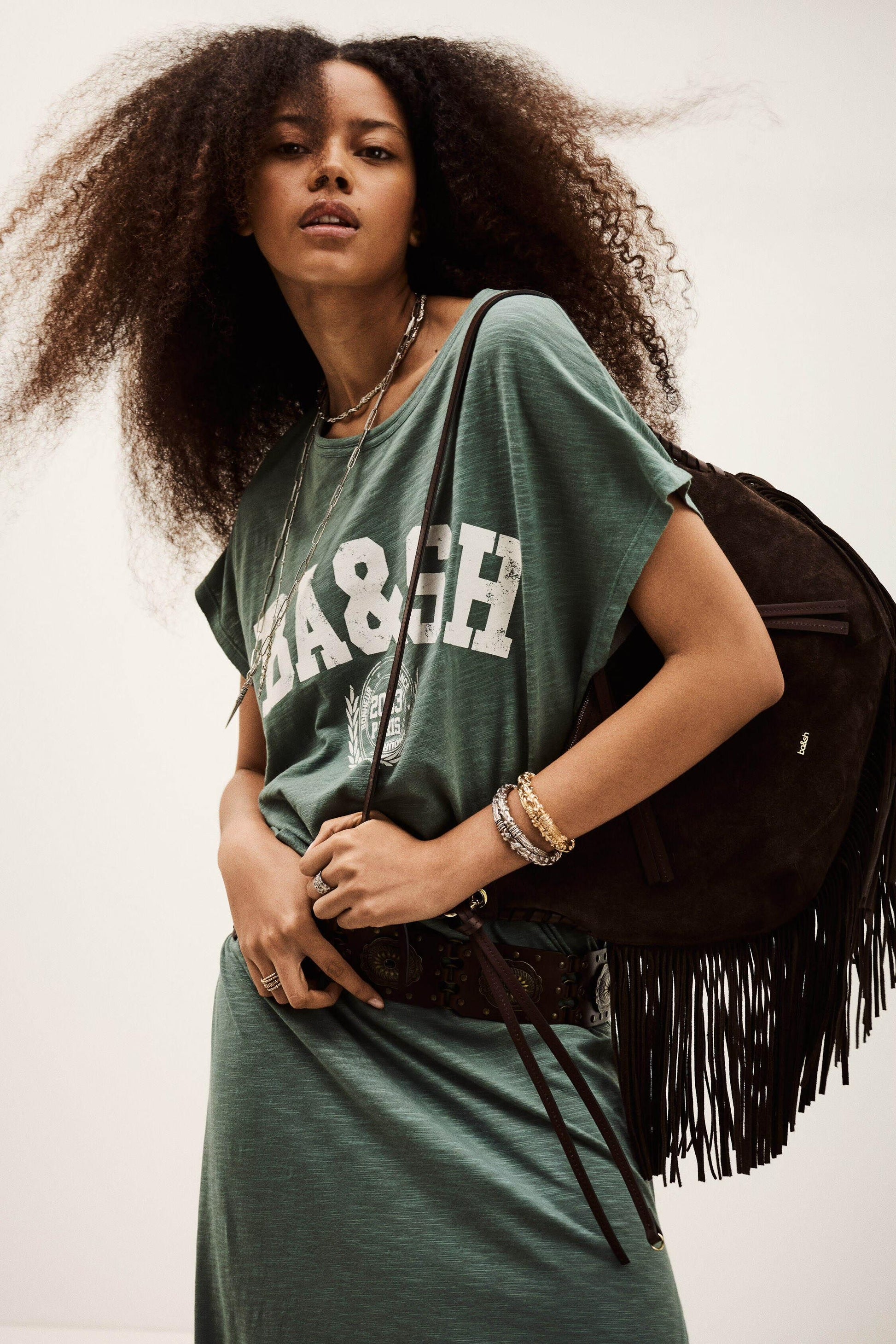 ba&sh T-Shirt Dress Civia Green