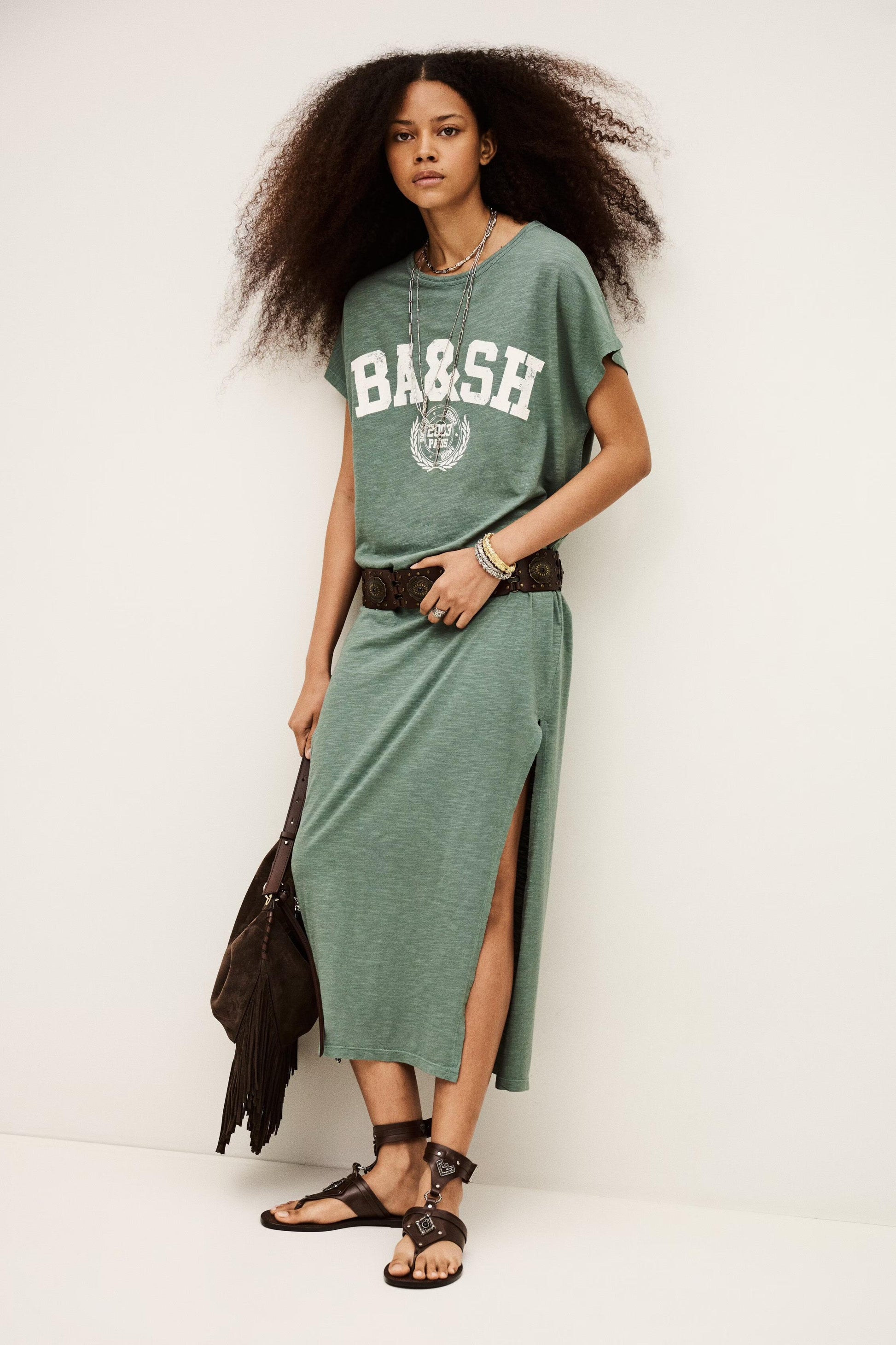 ba&sh T-Shirt Dress Civia Green