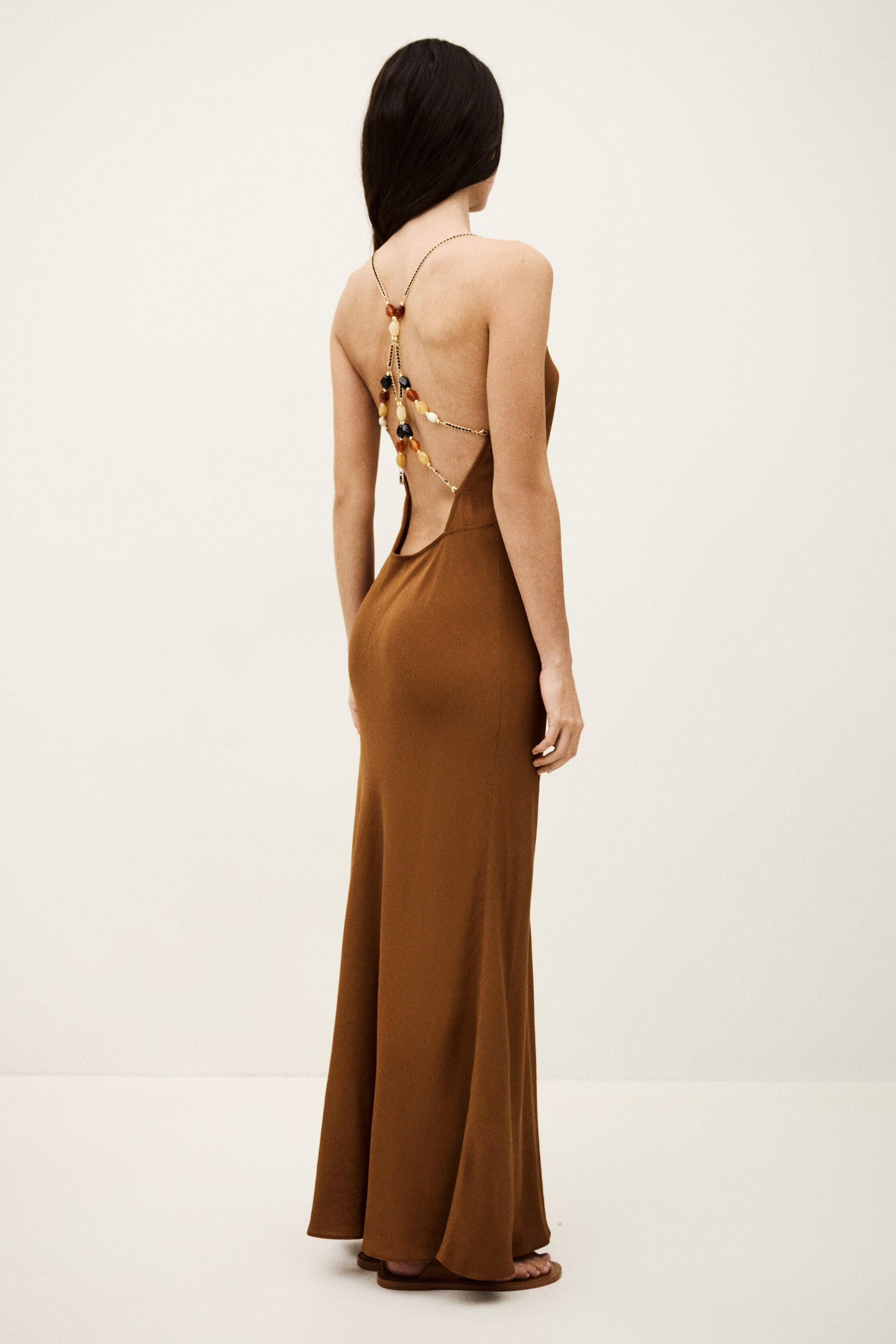ba&sh Fluid Viscose Backless Dress Hany Brown