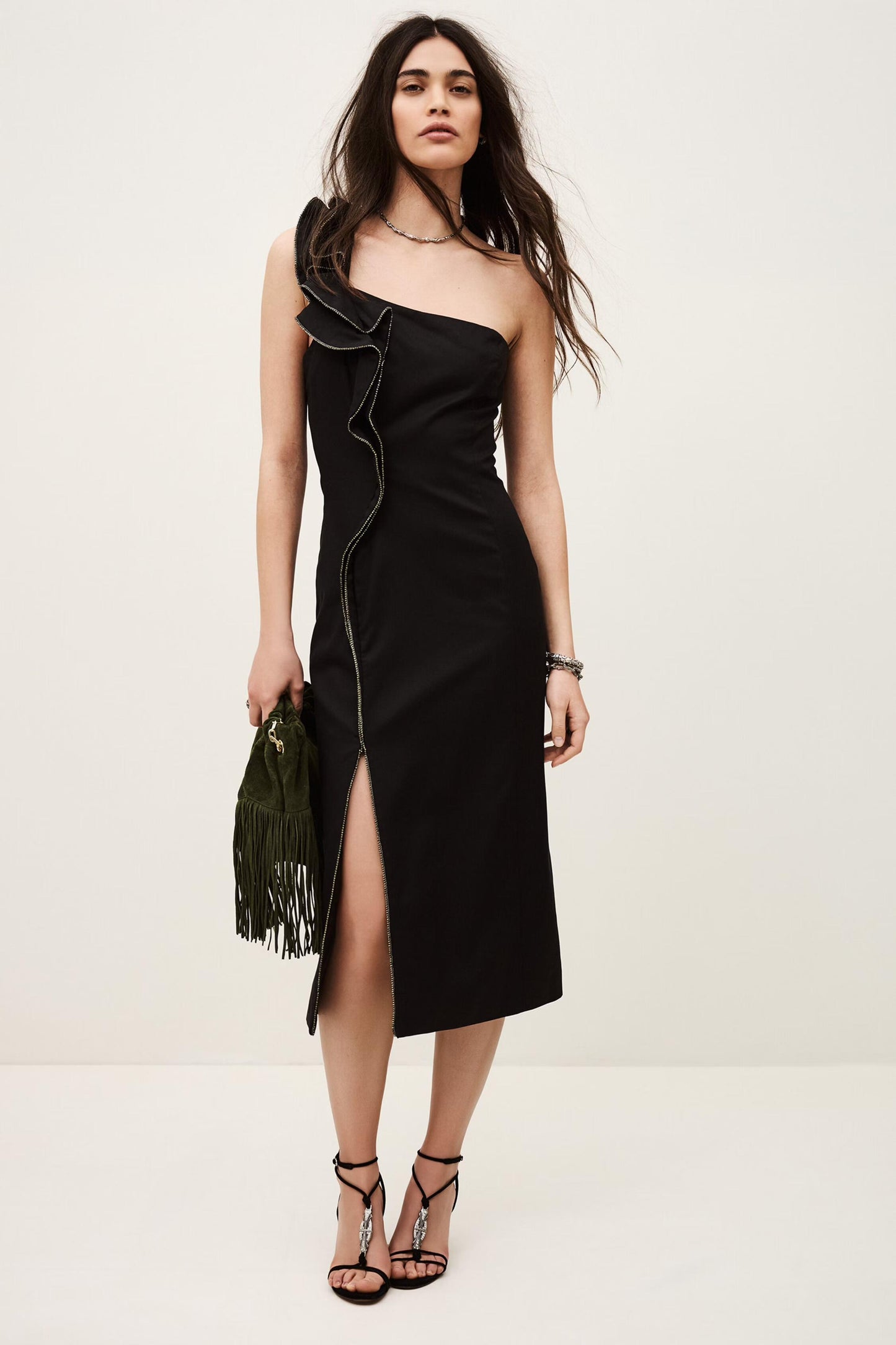 ba&sh One-Shoulder Ruffle Dress Silla Black