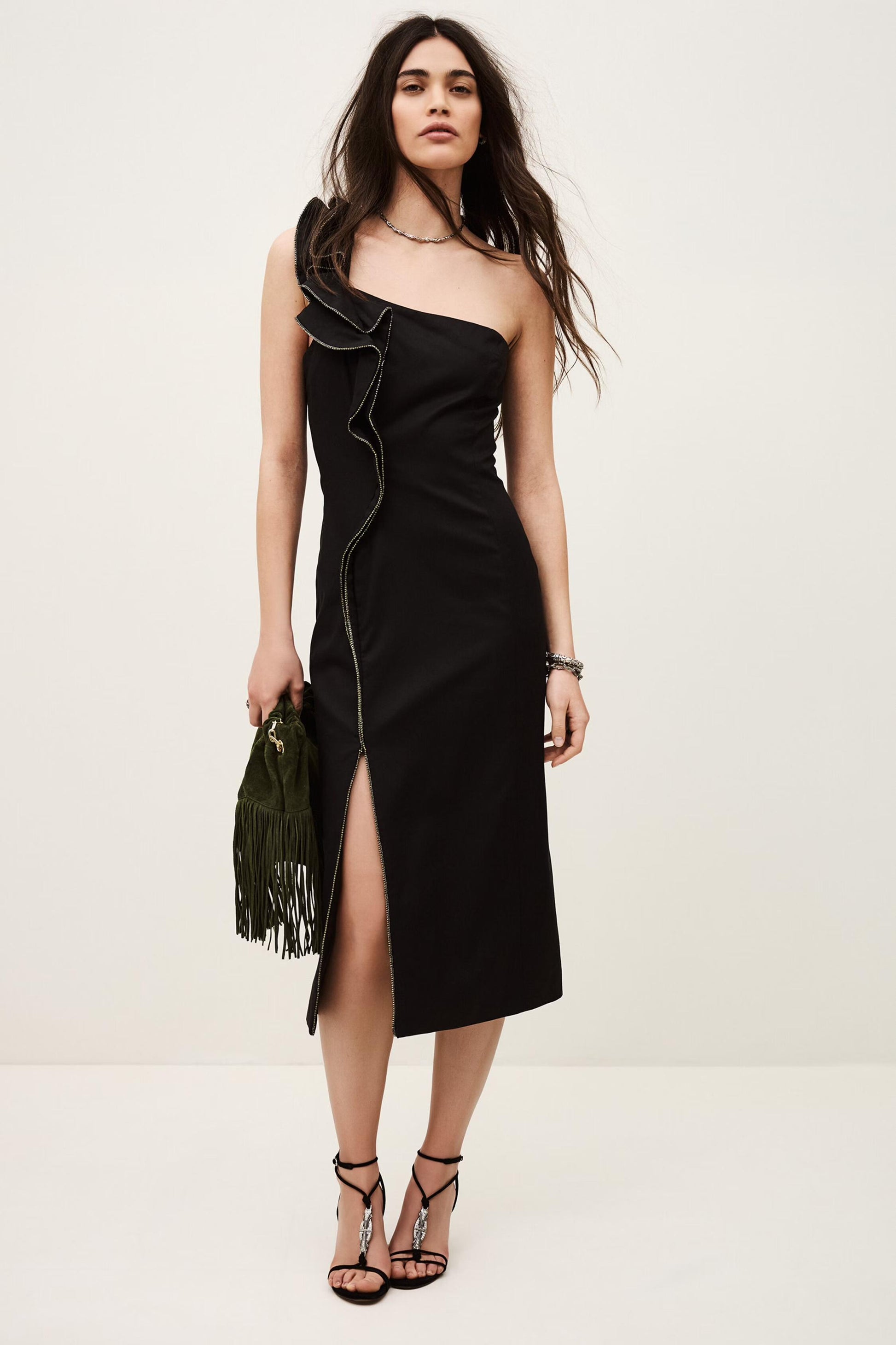 ba&sh One-Shoulder Ruffle Dress Silla Black