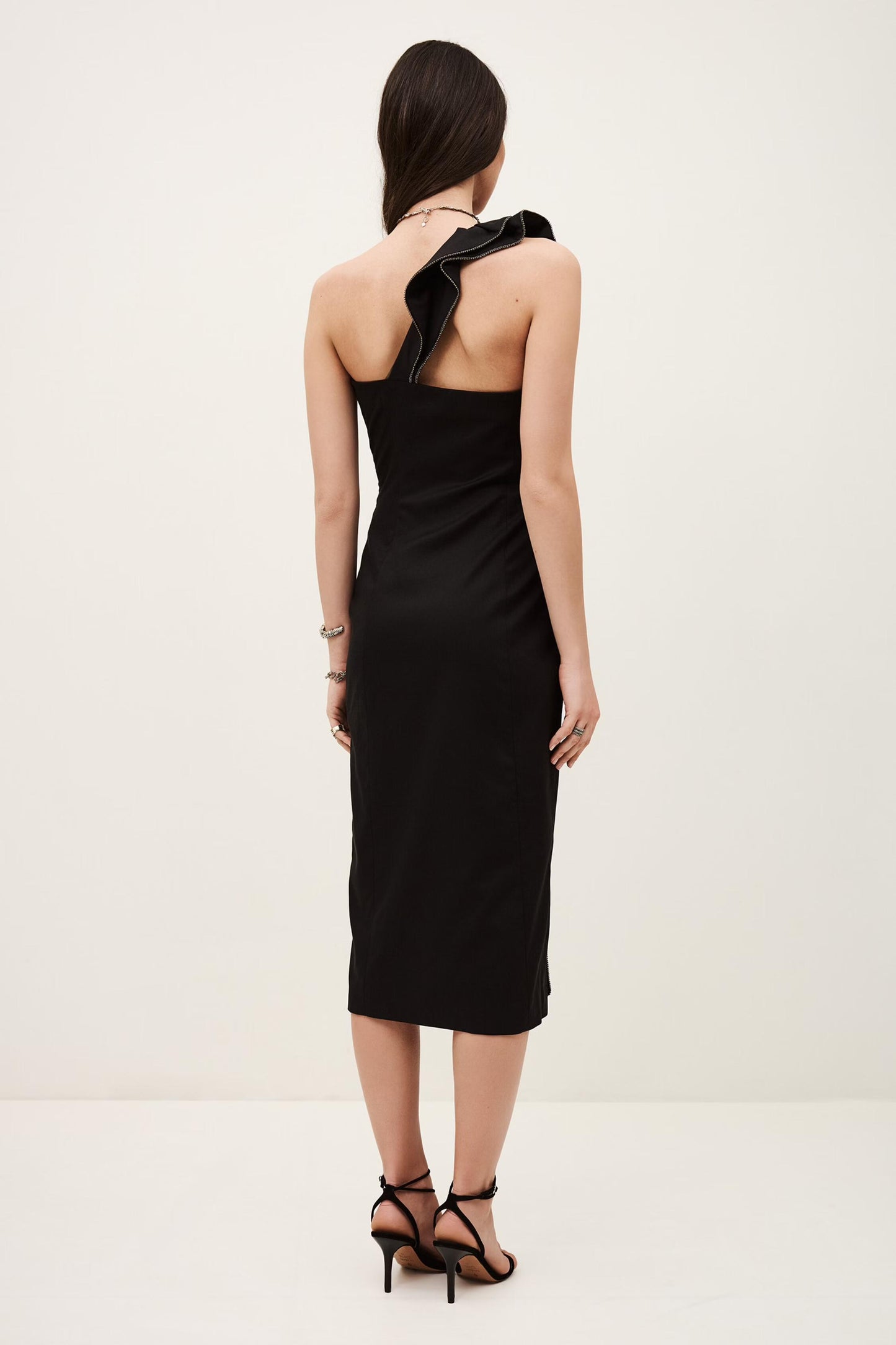 ba&sh One-Shoulder Ruffle Dress Silla Black