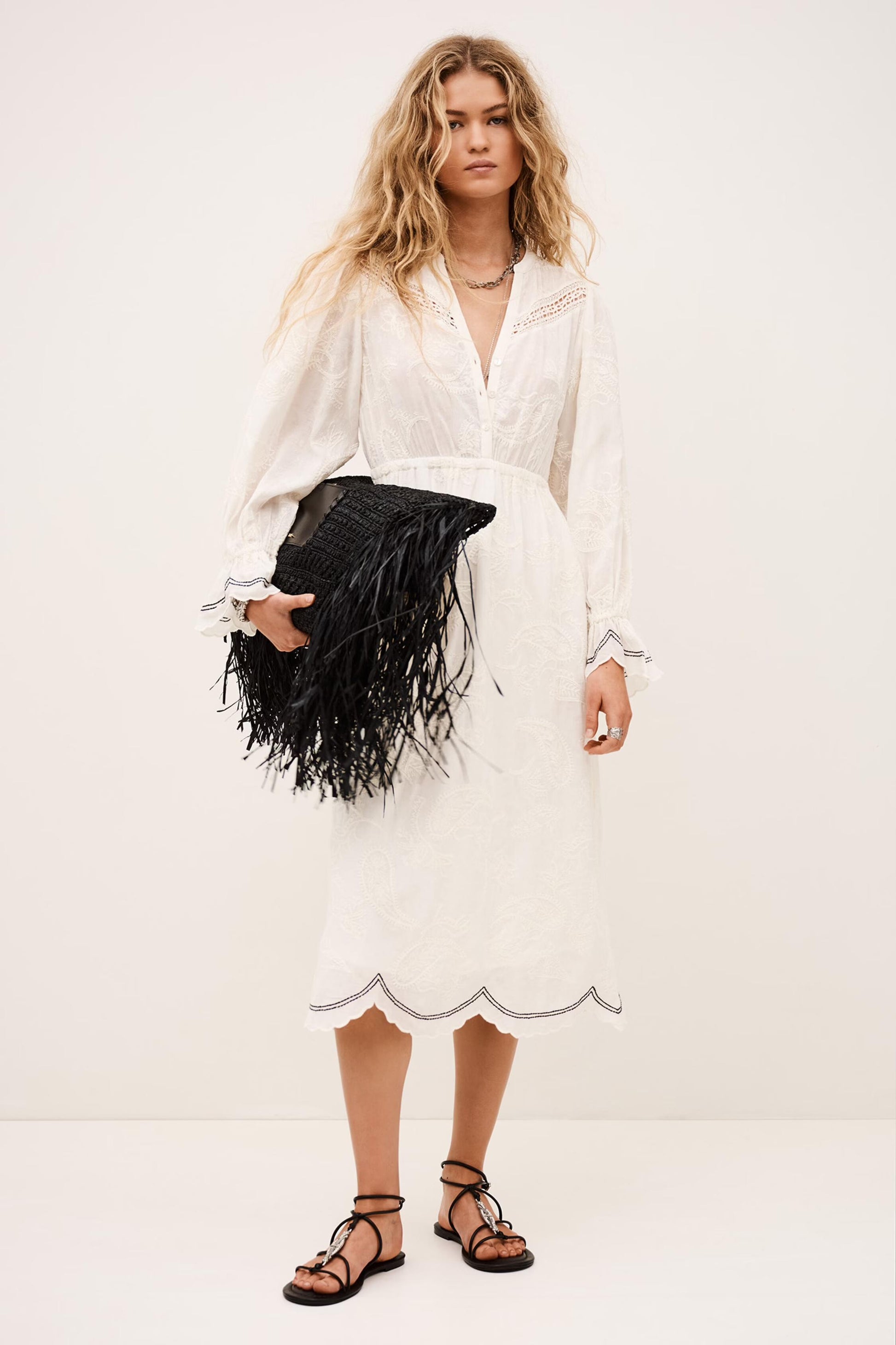 ba&sh Jacquard Midi Dress Prisco Off-White