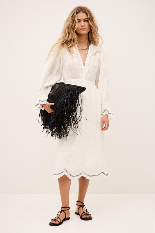 ba&sh Jacquard Midi Dress Prisco Off-White