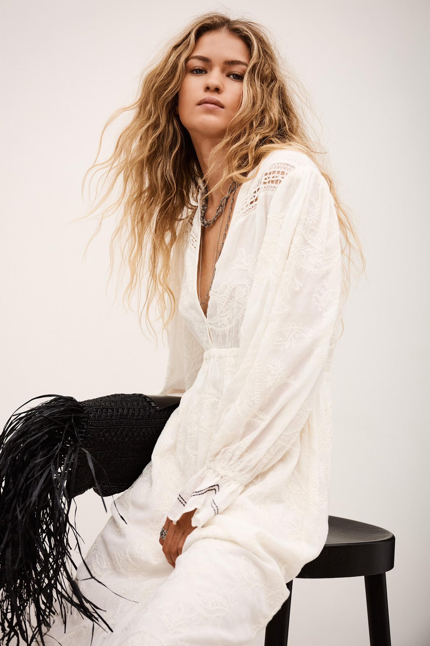 ba&sh Jacquard Midi Dress Prisco Off-White
