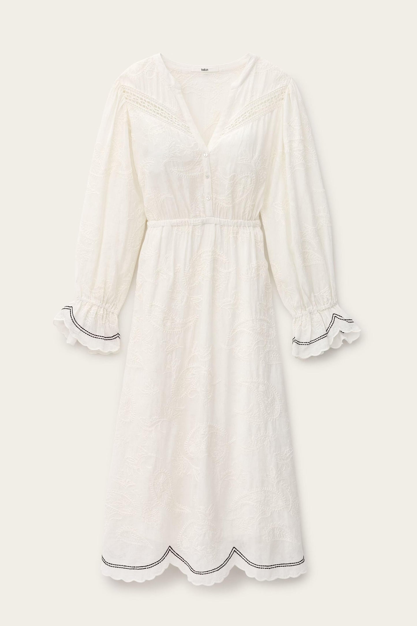 ba&sh Jacquard Midi Dress Prisco Off-White