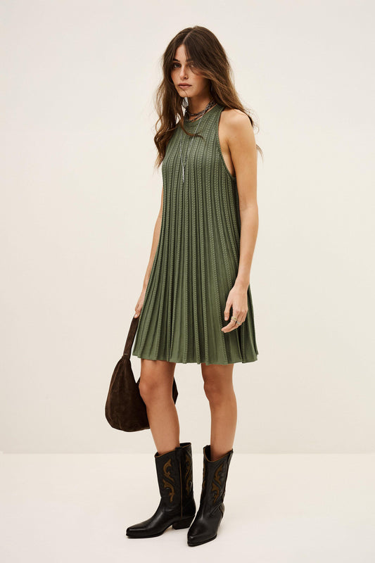 ba&sh Pleated Sleeveless Knit Dress Sinnta Green