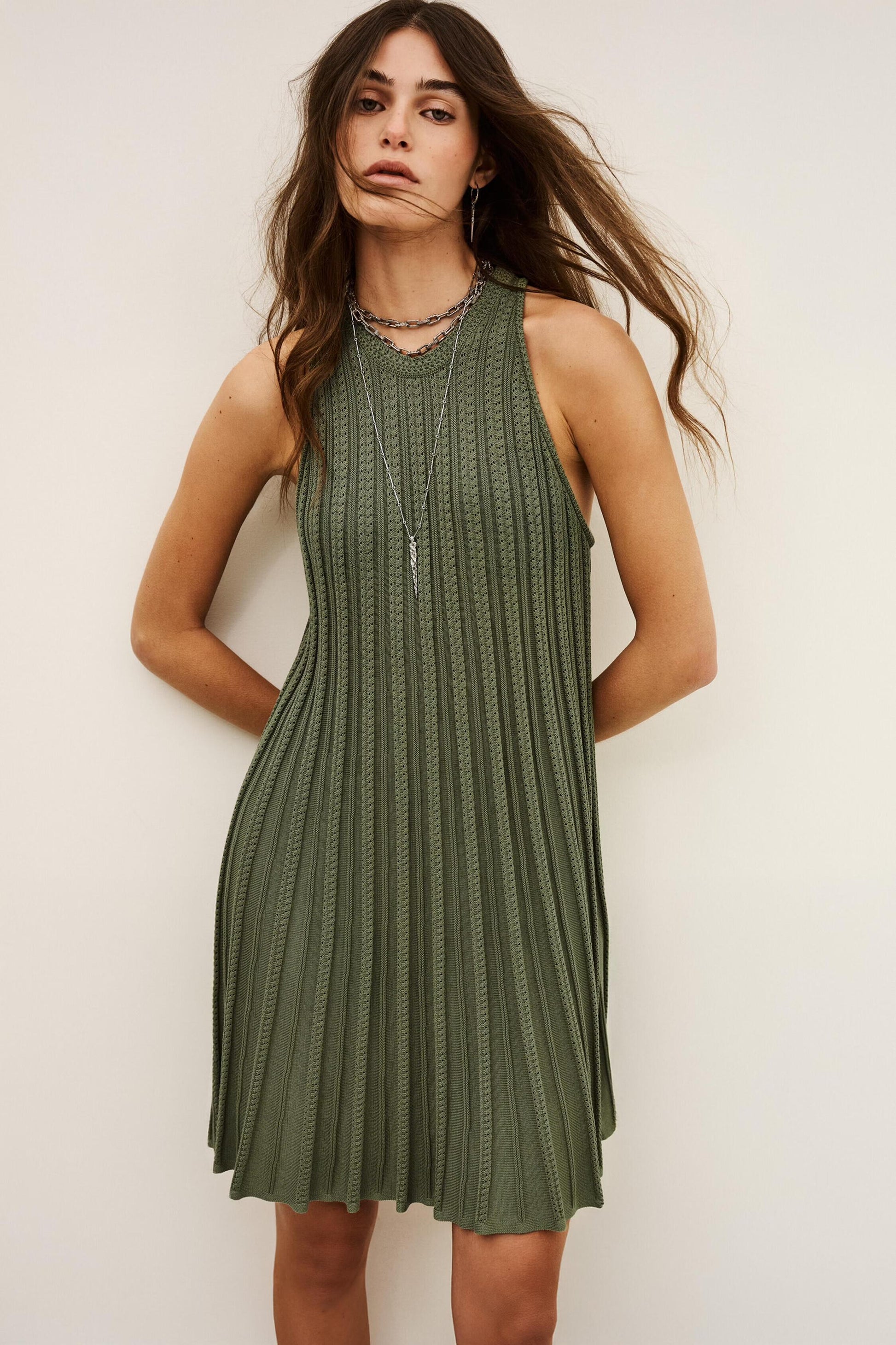 ba&sh Pleated Sleeveless Knit Dress Sinnta Green