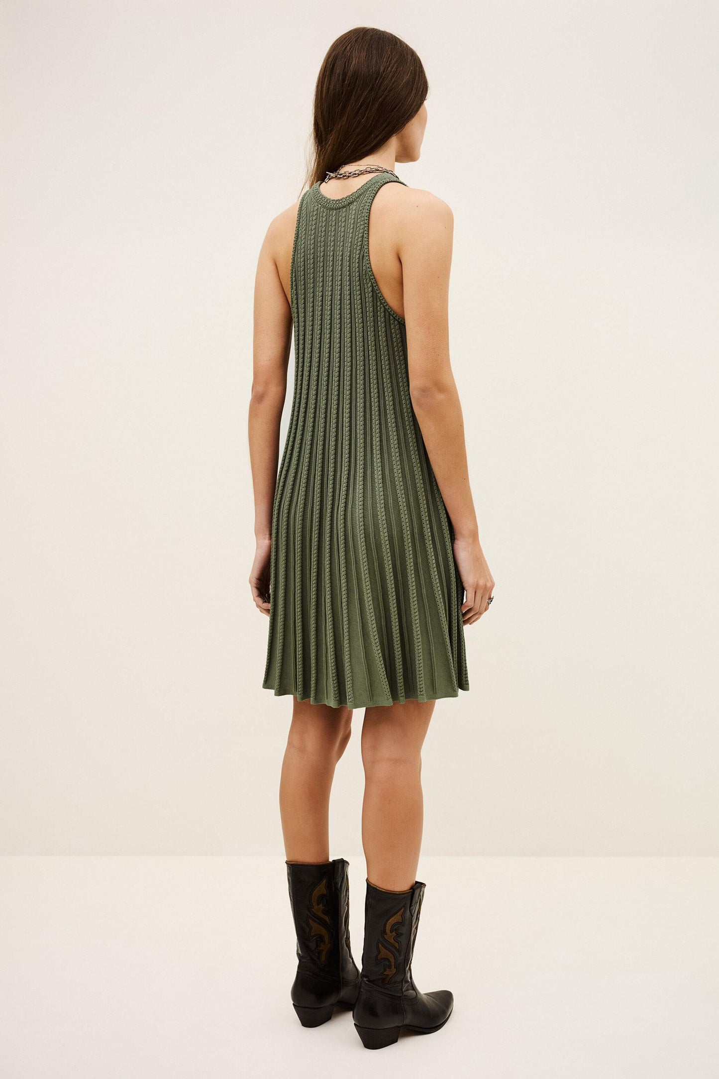 ba&sh Pleated Sleeveless Knit Dress Sinnta Green