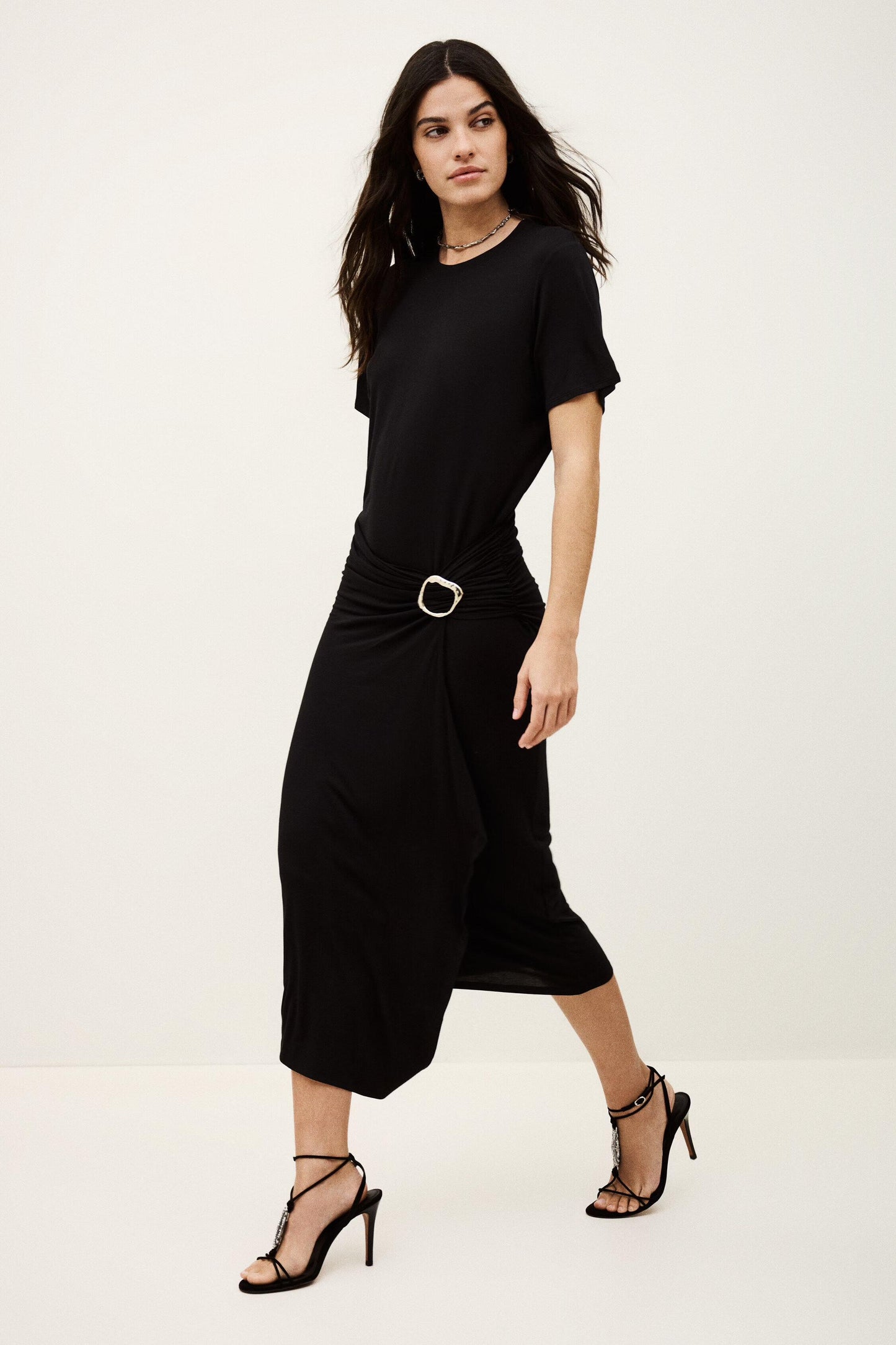 ba&sh Draped Midi Dress Galtea Black