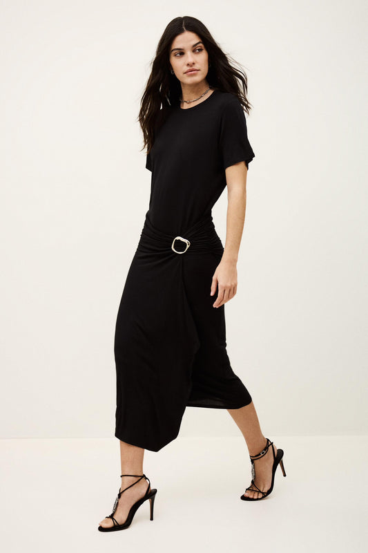 ba&sh Draped Midi Dress Galtea Black