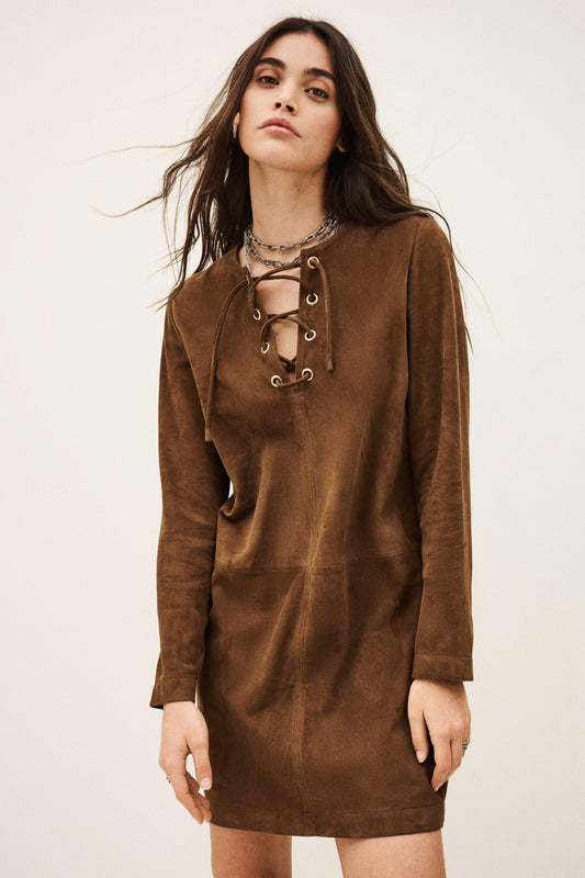 ba&sh Suede Mini Dress Seda Brown