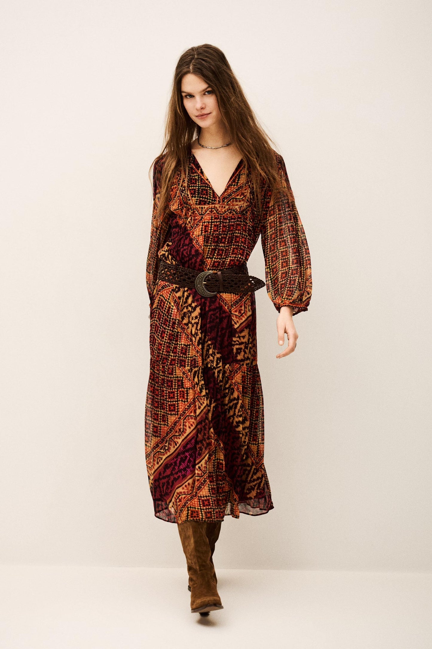 ba&sh Loose-Fit Midi Dress Oria Red
