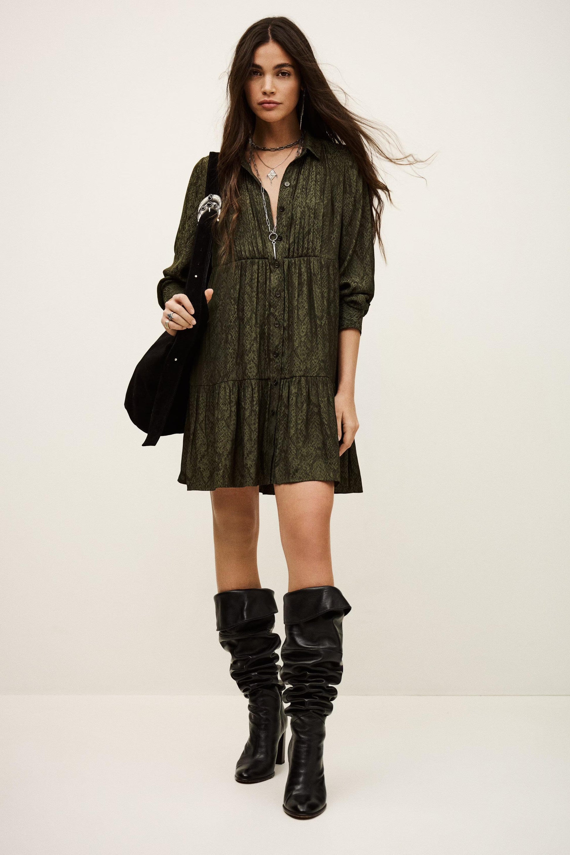 ba&sh Mini Shirt Dress Rosyna Green