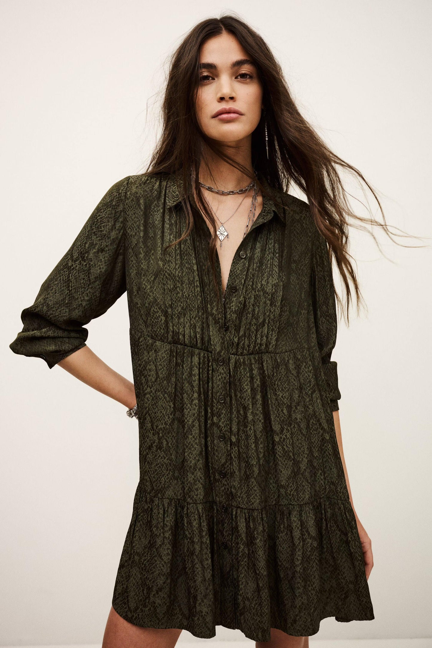 ba&sh Mini Shirt Dress Rosyna Green