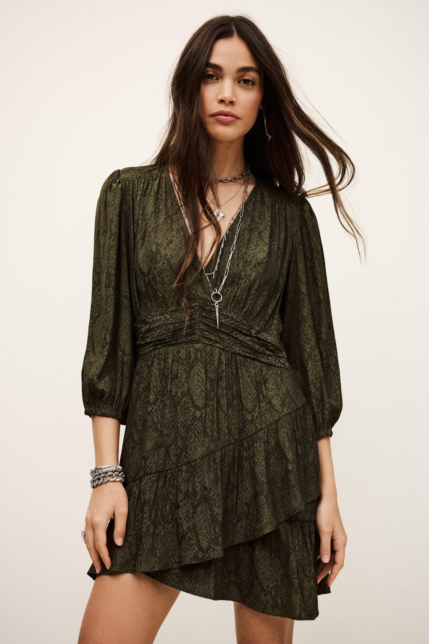ba&sh Patterned Mini Dress Romea Green