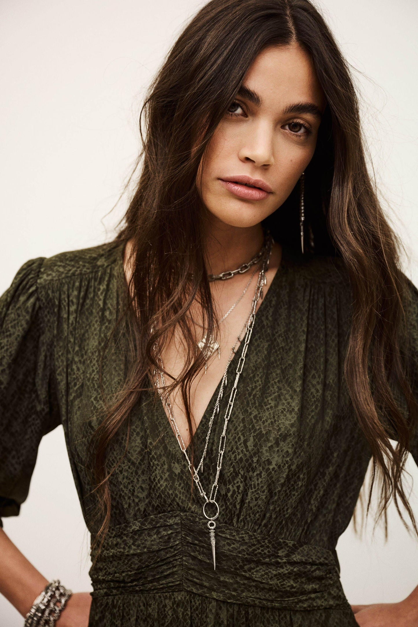 ba&sh Patterned Mini Dress Romea Green