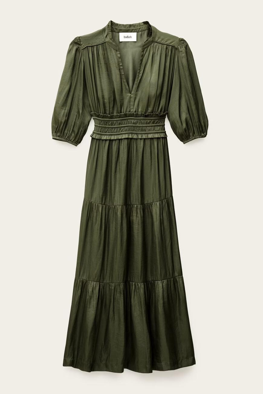 ba&sh Short Gathered Dress Cleli Green