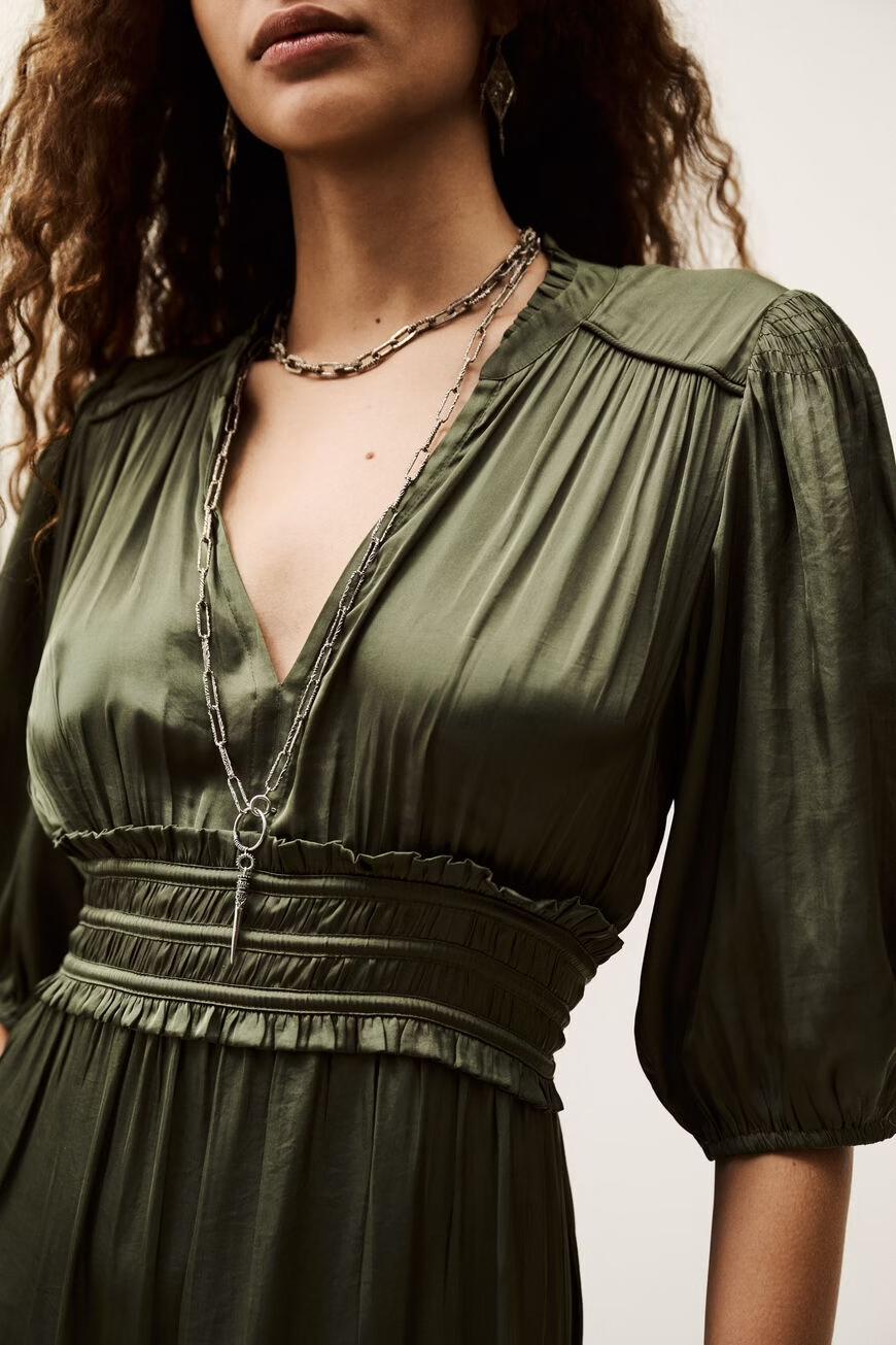 ba&sh Short Gathered Dress Cleli Green