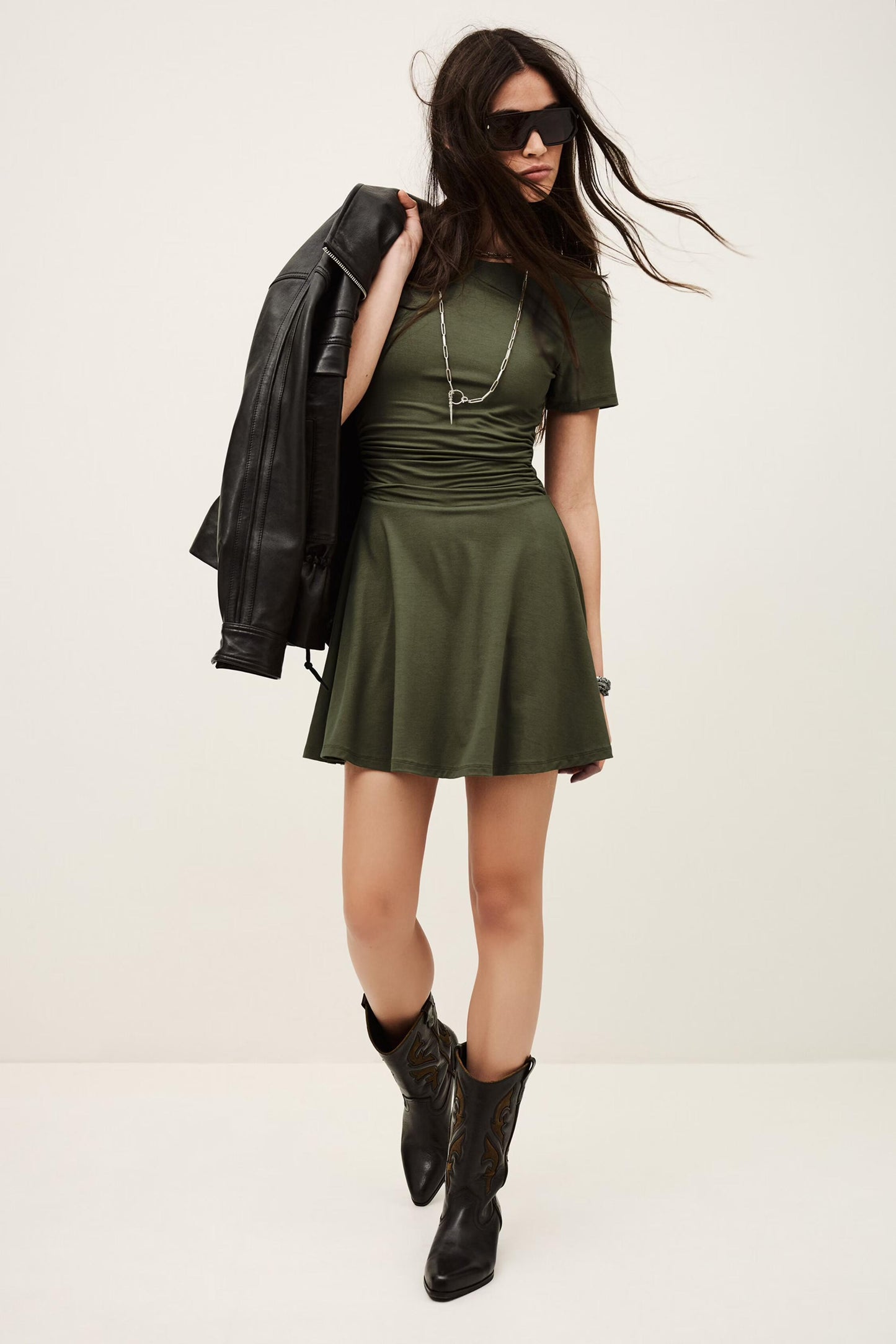ba&sh Patterned Mini Dress Aura Green