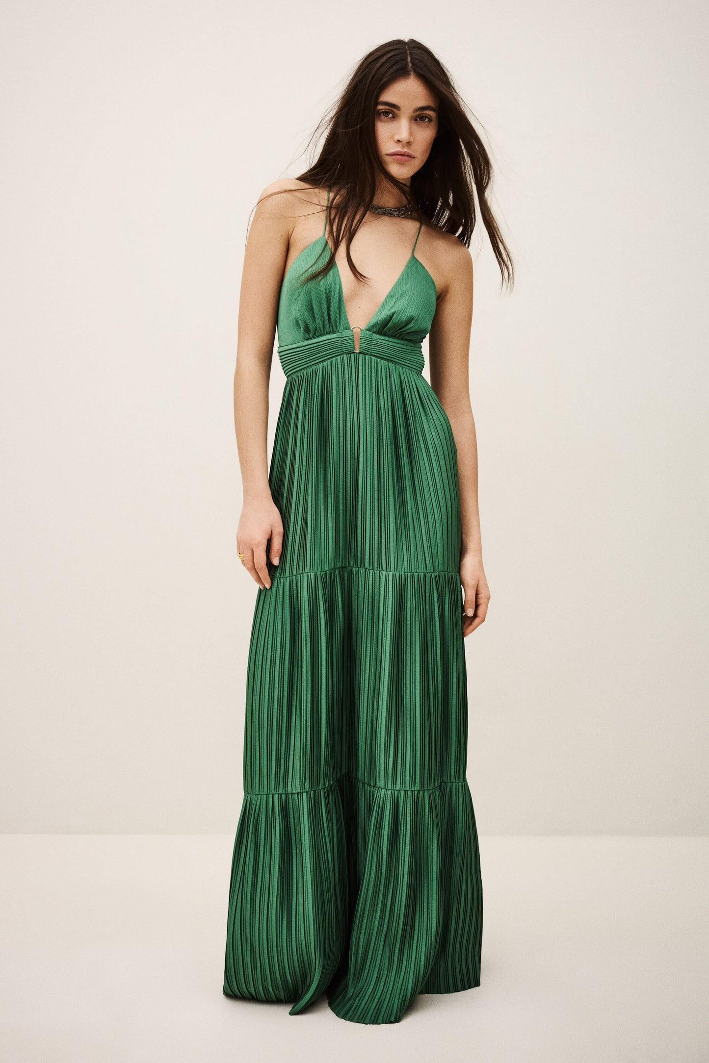 ba&sh Satin Maxi Dress Wasta Green