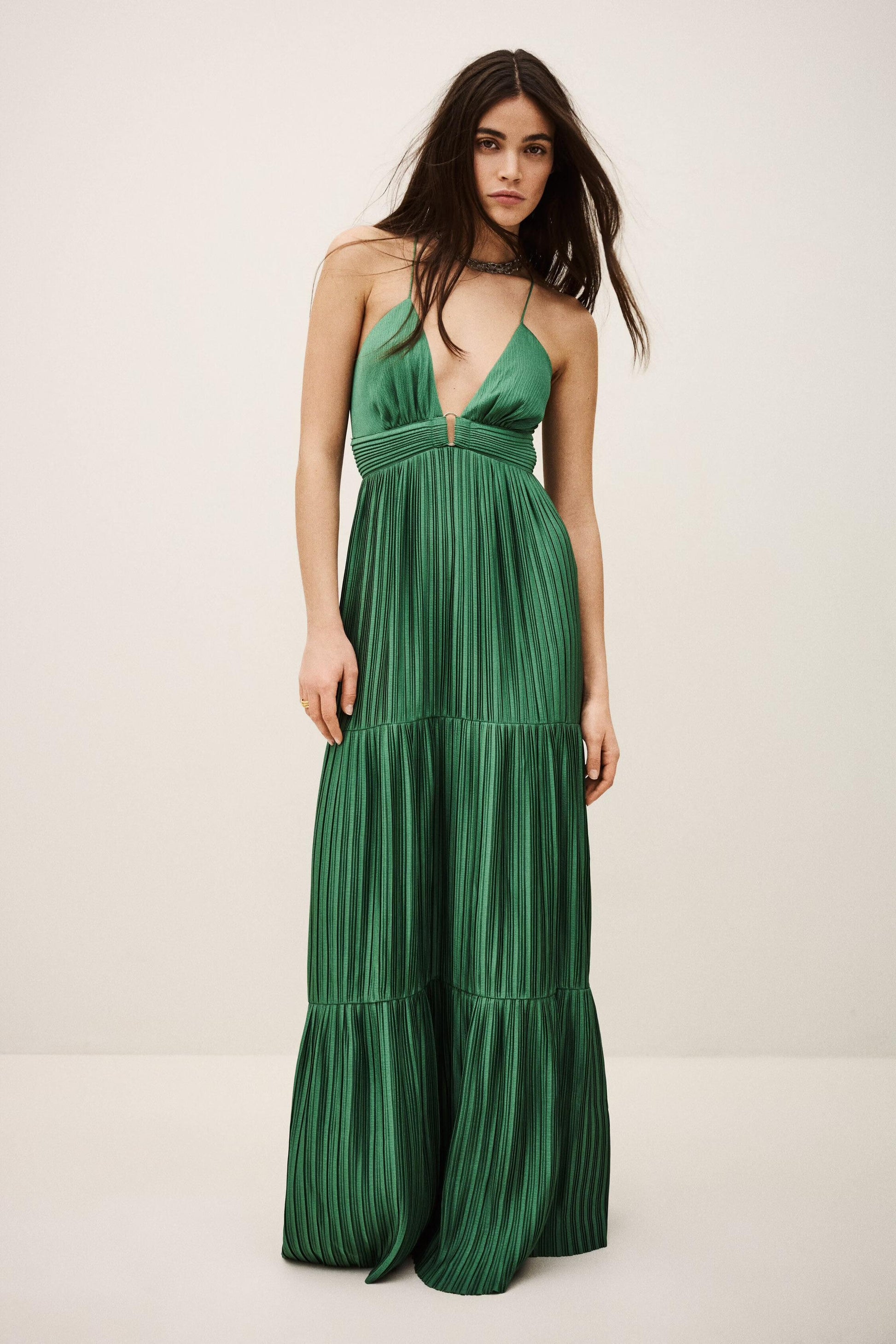 ba&sh Satin Maxi Dress Wasta Green