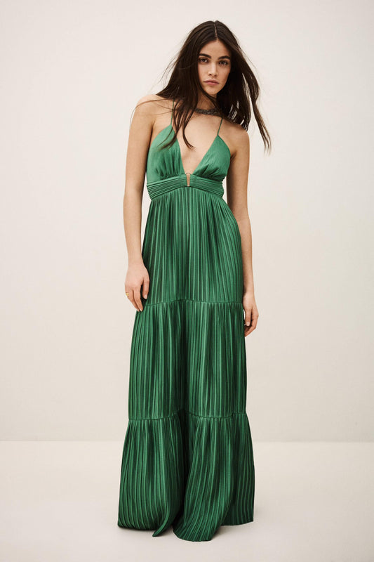 ba&sh Satin Maxi Dress Wasta Green