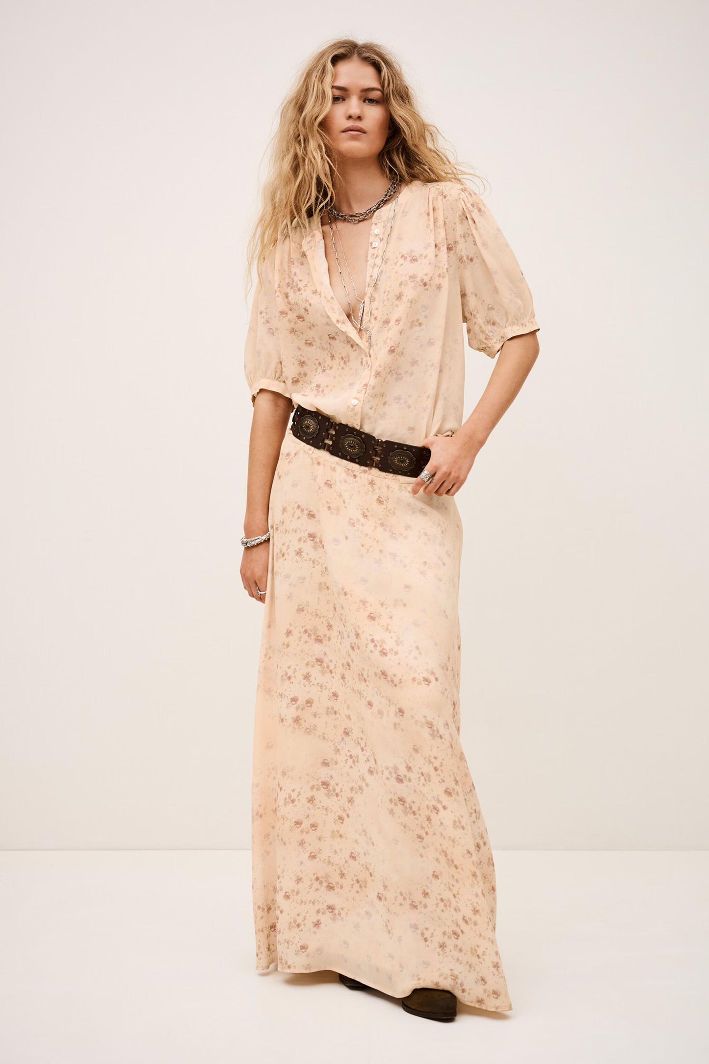 ba&sh Patterned Maxi Skirt Nattalina Off-White