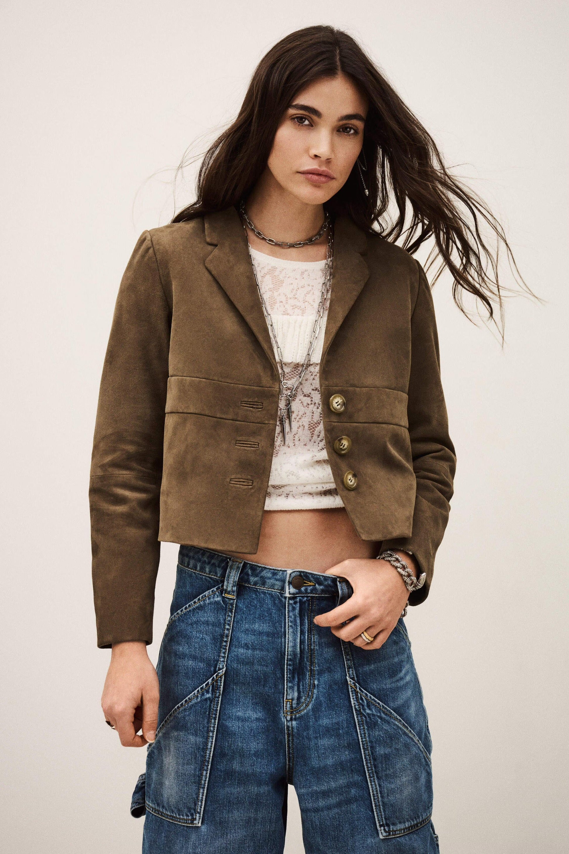 ba&sh Suede Leather Jacket Morfeo Green