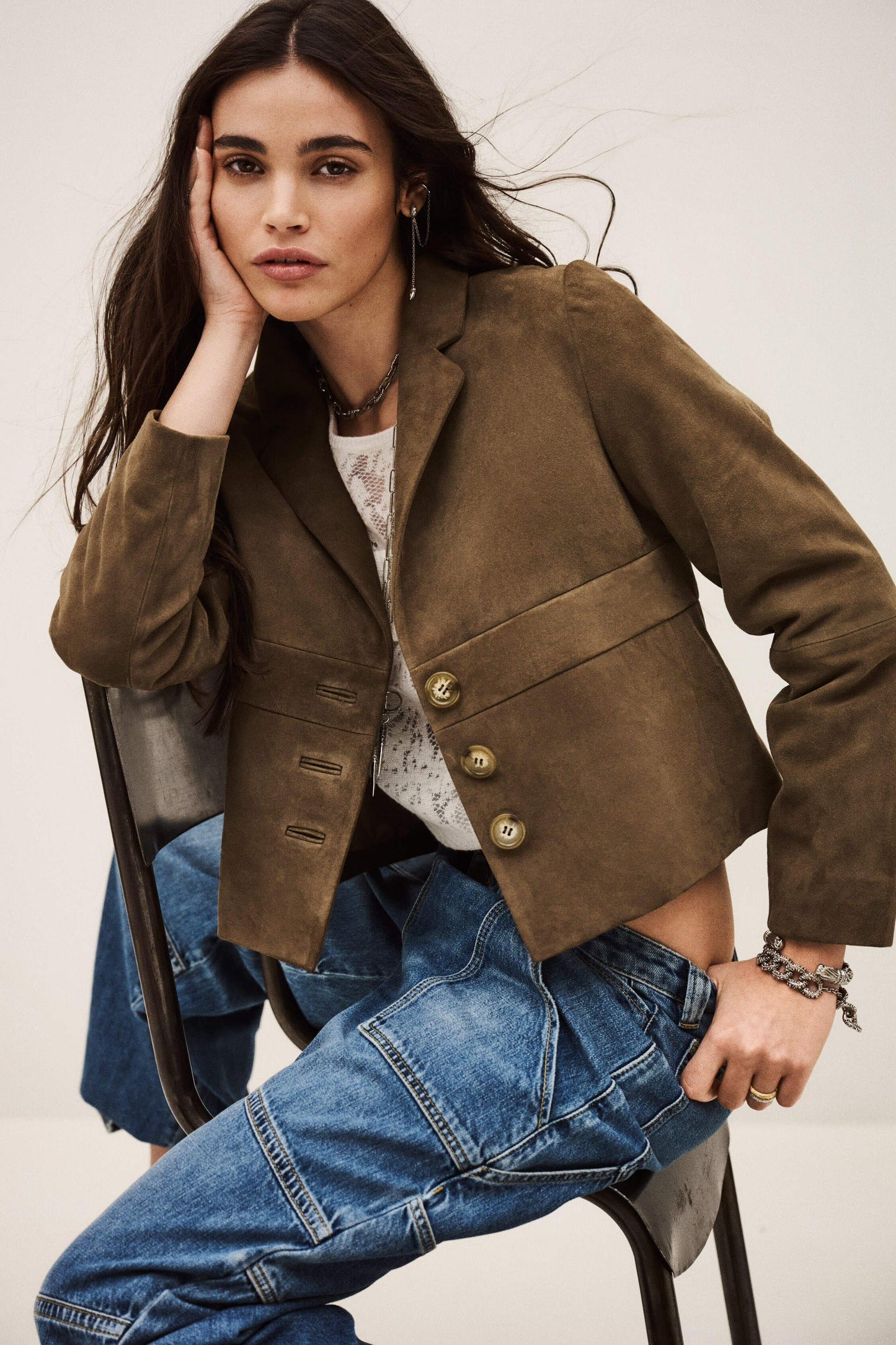 ba&sh Suede Leather Jacket Morfeo Green