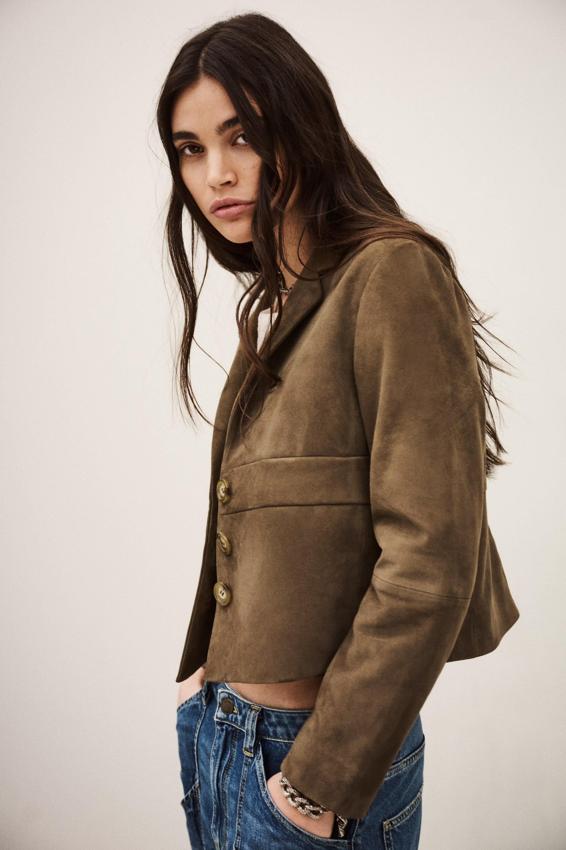 ba&sh Suede Leather Jacket Morfeo Green