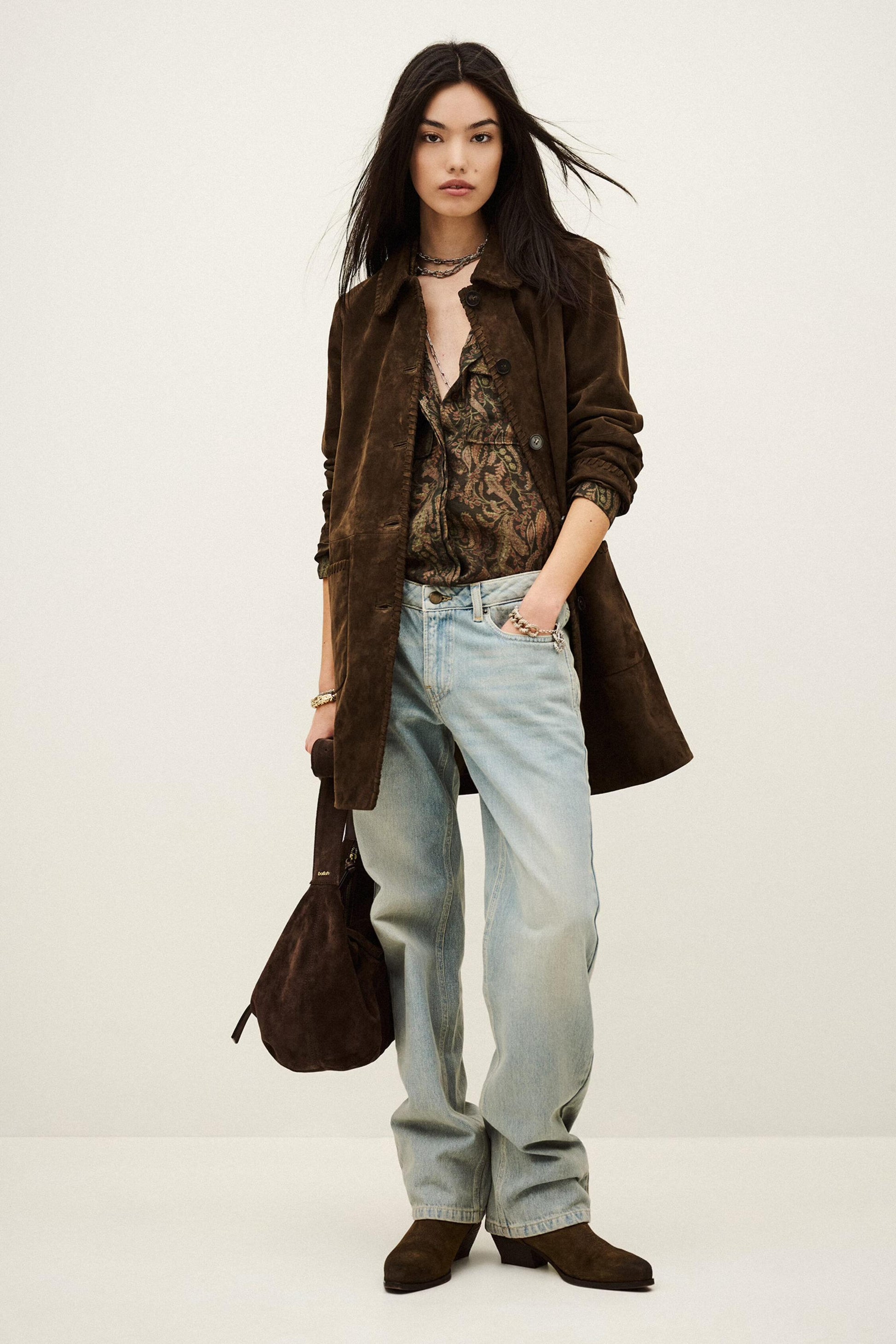 ba&sh Long Suede Coat Maena Brown