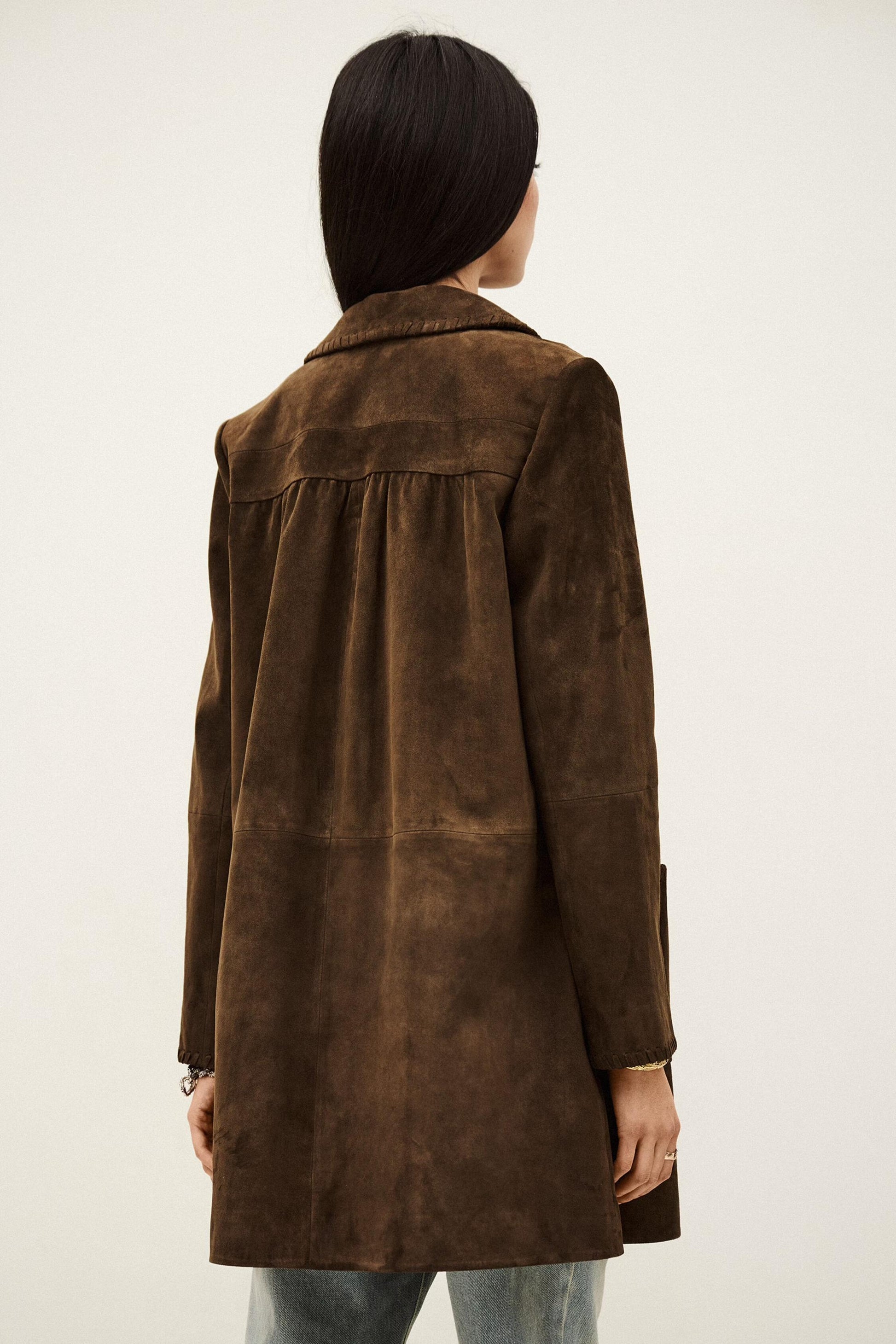 ba&sh Long Suede Coat Maena Brown