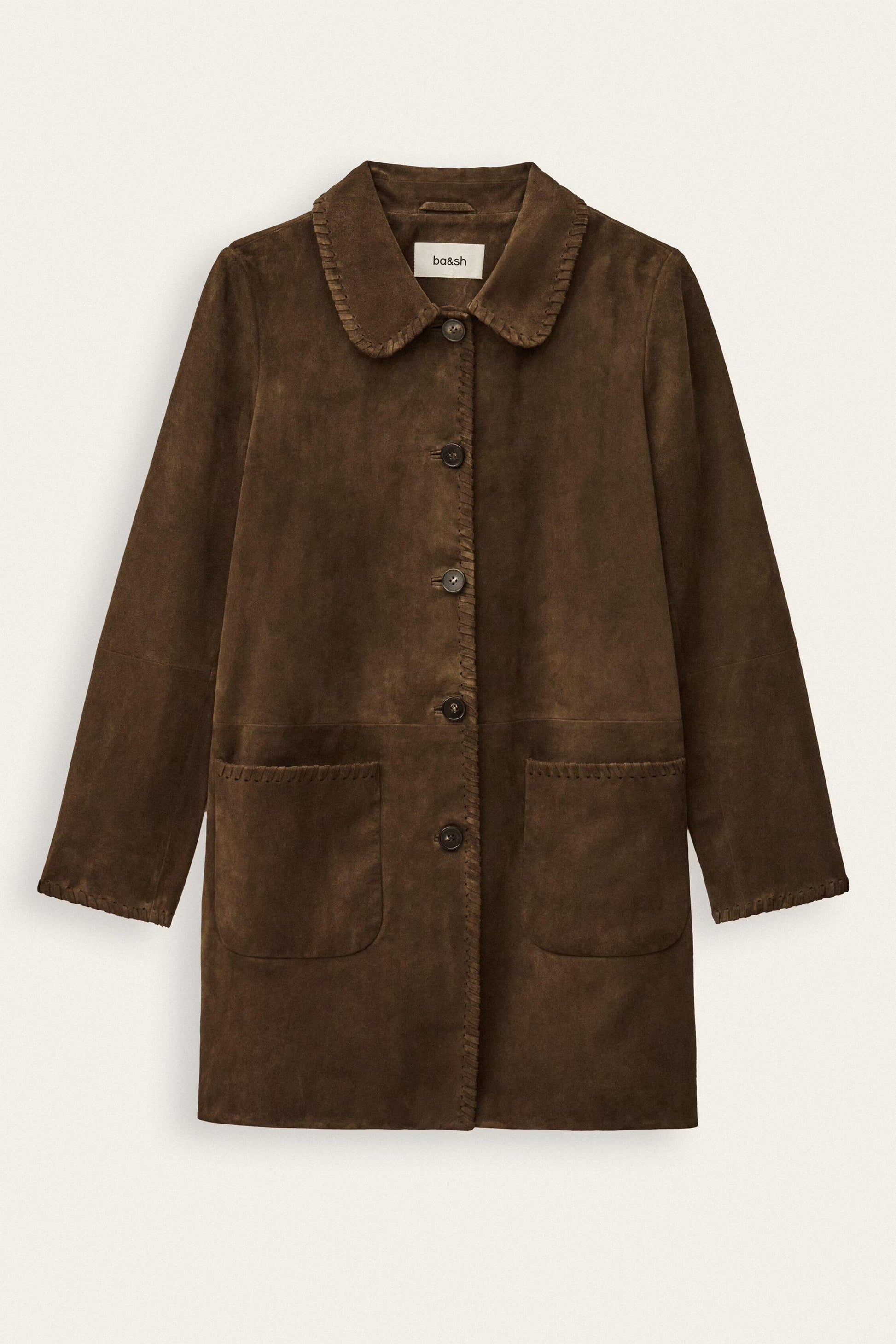 ba&sh Long Suede Coat Maena Brown