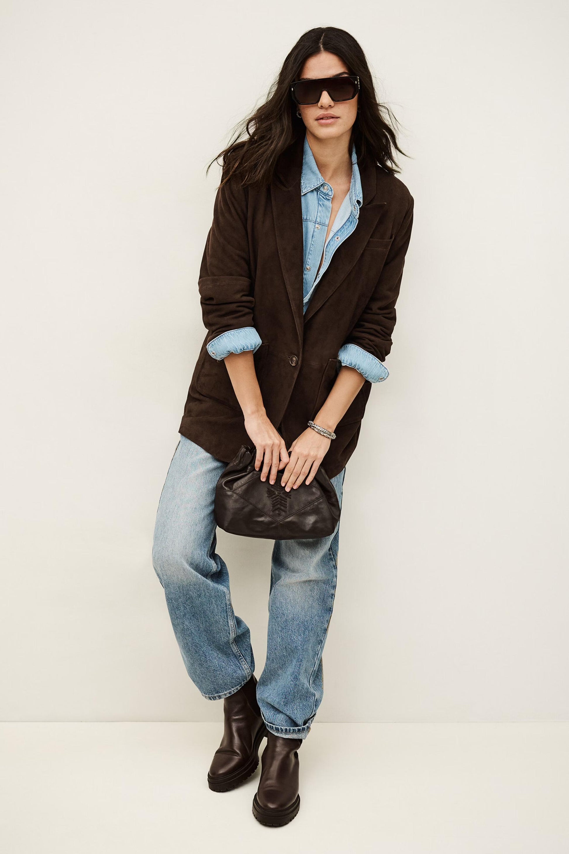 ba&sh Long Tailored Blazer Mosty Brown