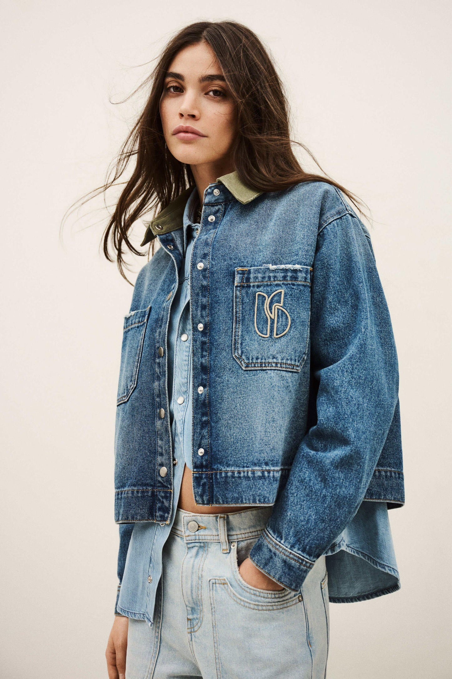 ba&sh Cropped Denim Jacket Vigilio Blue