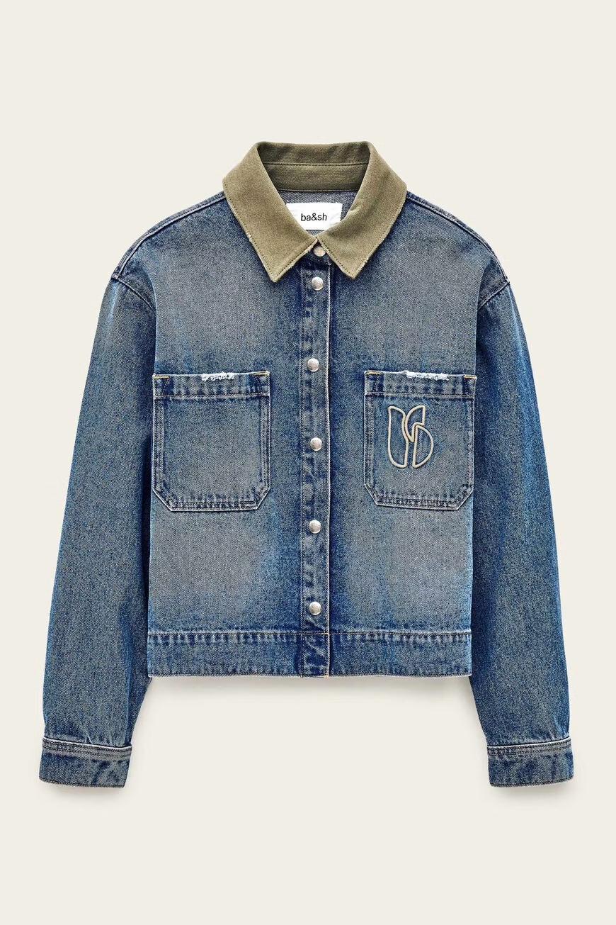 ba&sh Cropped Denim Jacket Vigilio Blue