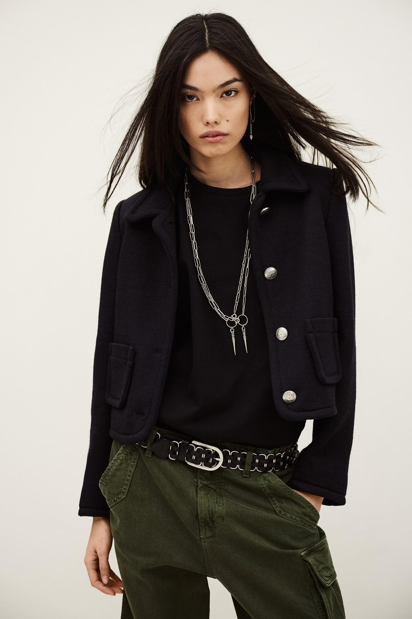 ba&sh Cropped Fitted Jacket Beradith Blue